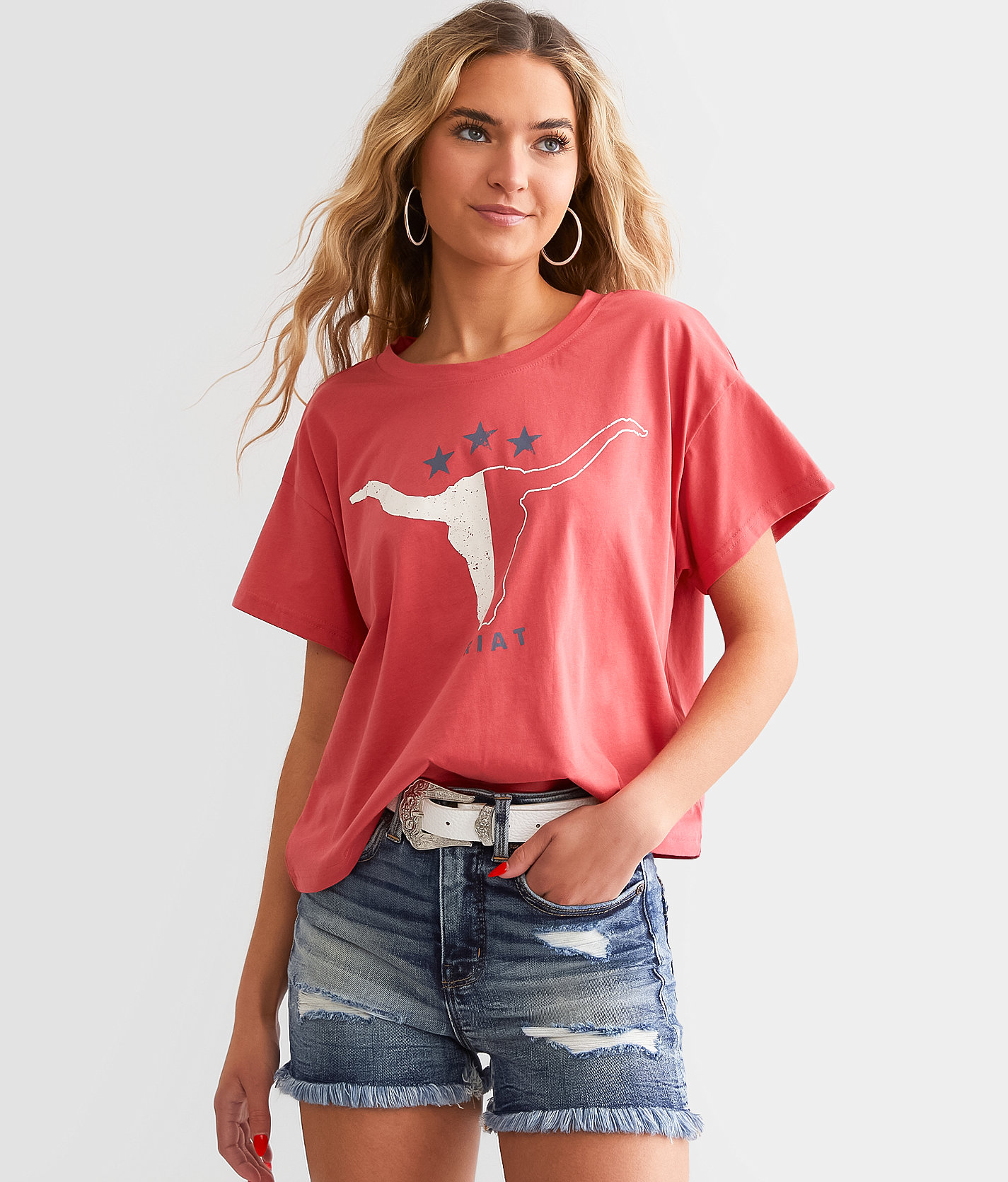 Ariat Lone Star Cropped T-Shirt - Women's T-Shirts in Garnet Rose