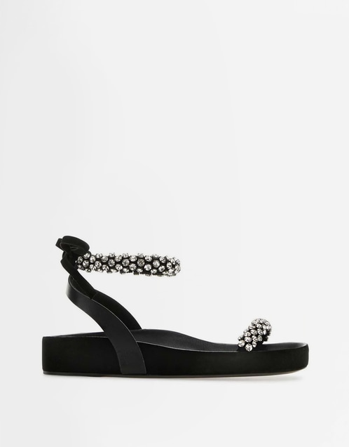 Mellan Bovine Leather Rhinestones Sandals
