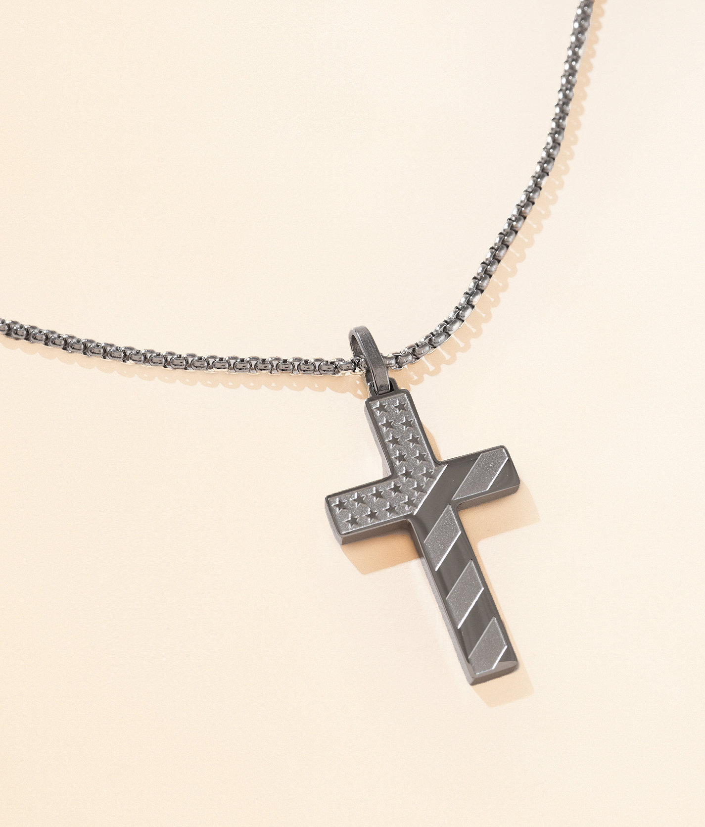 BKE American Flag Cross 24" Necklace - Men's Jewelry in Silver