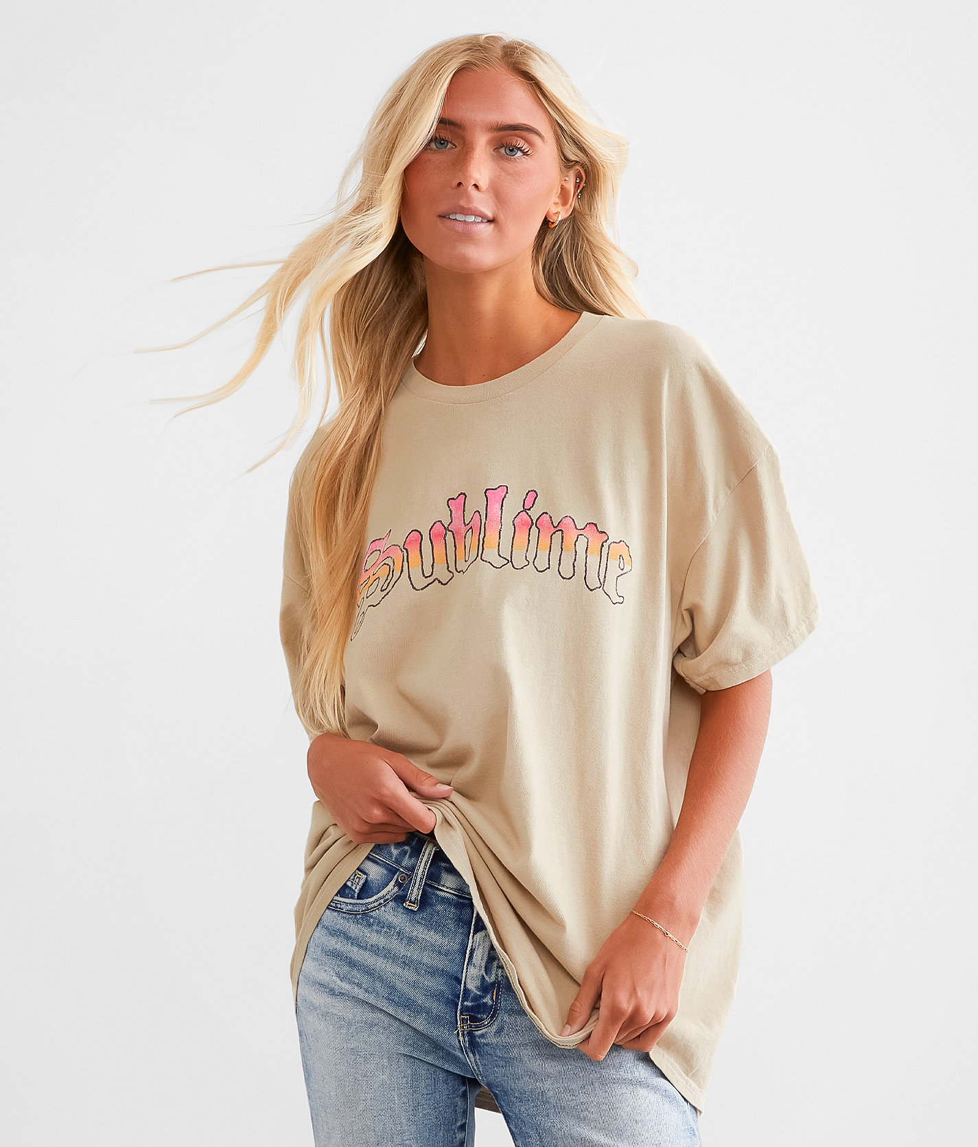 Merch Traffic Sublime Koi Fish Oversized Band T-Shirt - Women's T-Shirts in Beige