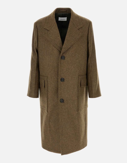 Men's Virgin Wool Half-Belt Long Coat