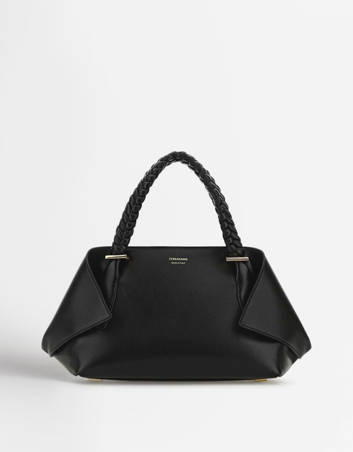 Logo Printed Medium Calf Leather Handbag