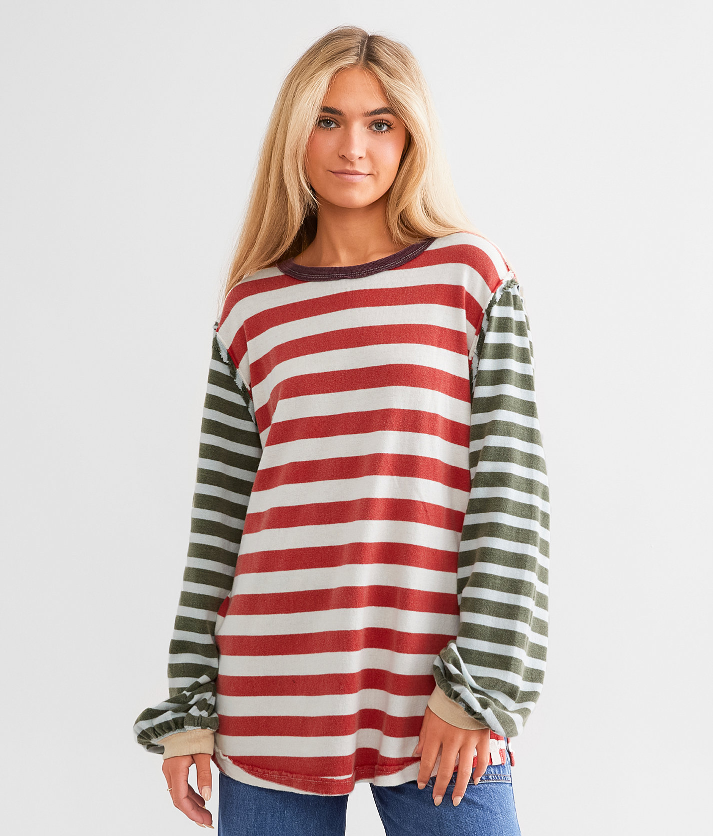 Free People Sawyer Stripe Top - Women's Shirts & Blouses in Sienna Kelp Combo