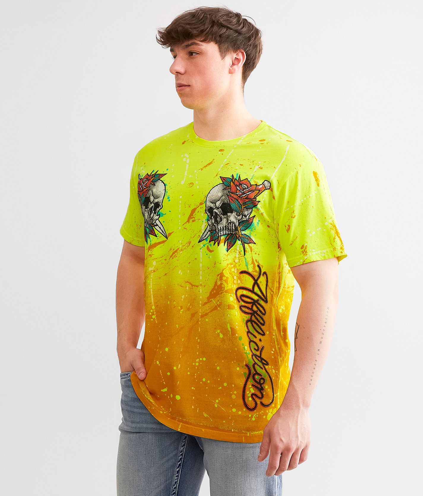 Affliction Eternal Crypt T-Shirt - Men's T-Shirts in Optic Neon Yellow Pigment