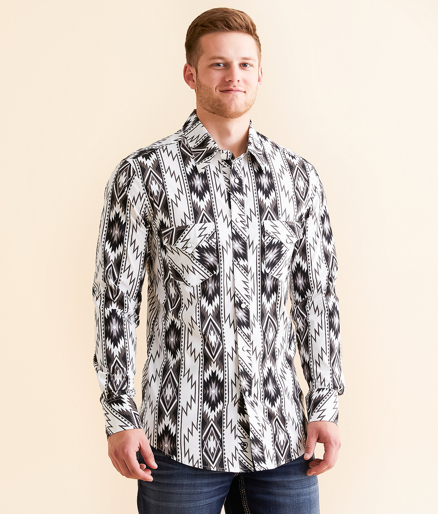 Rock & Roll Denim Aztec Striped Stretch Shirt - Men's Shirts in White