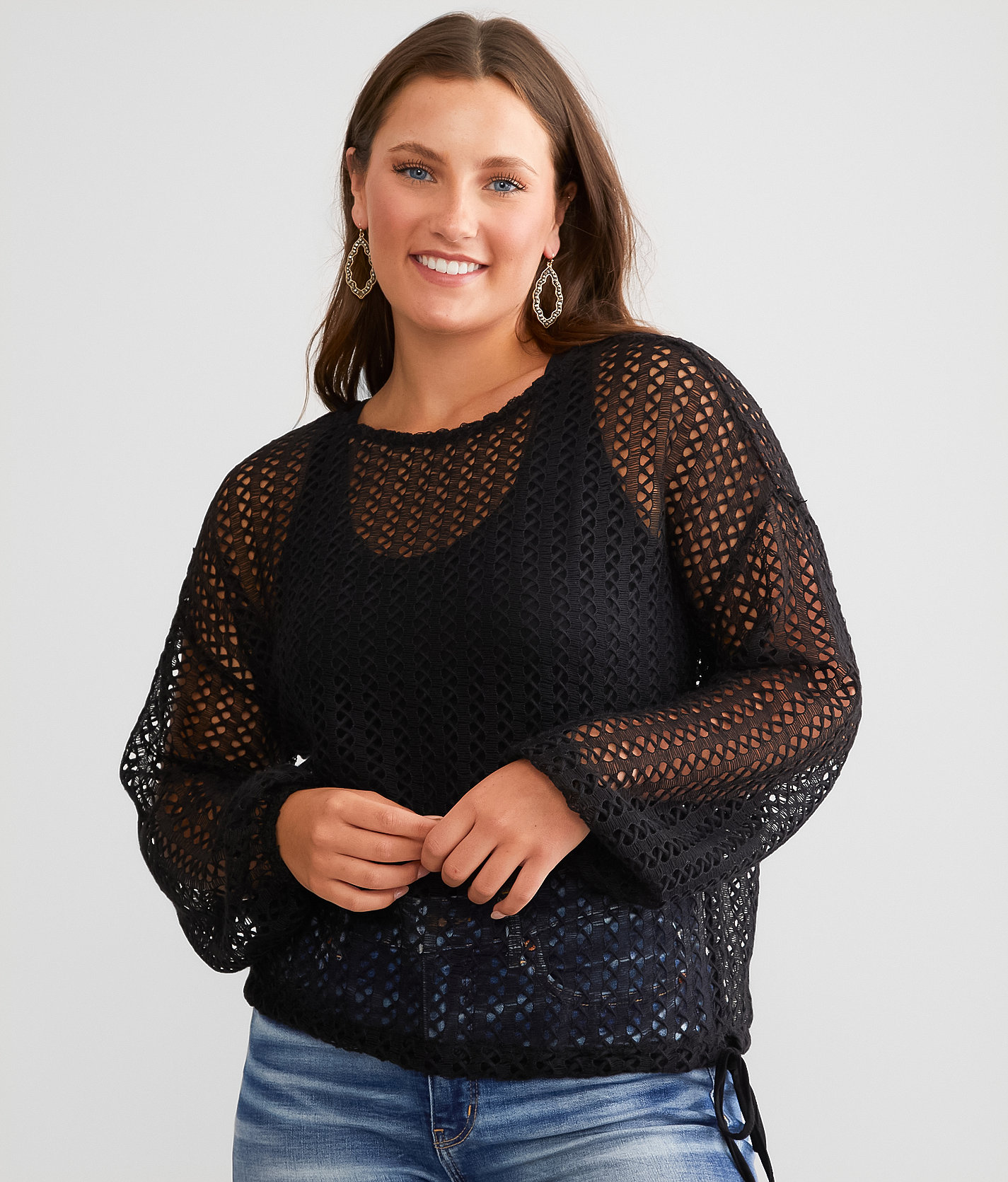 Daytrip Crochet Cinch Tie Top - Women's Shirts & Blouses in Black