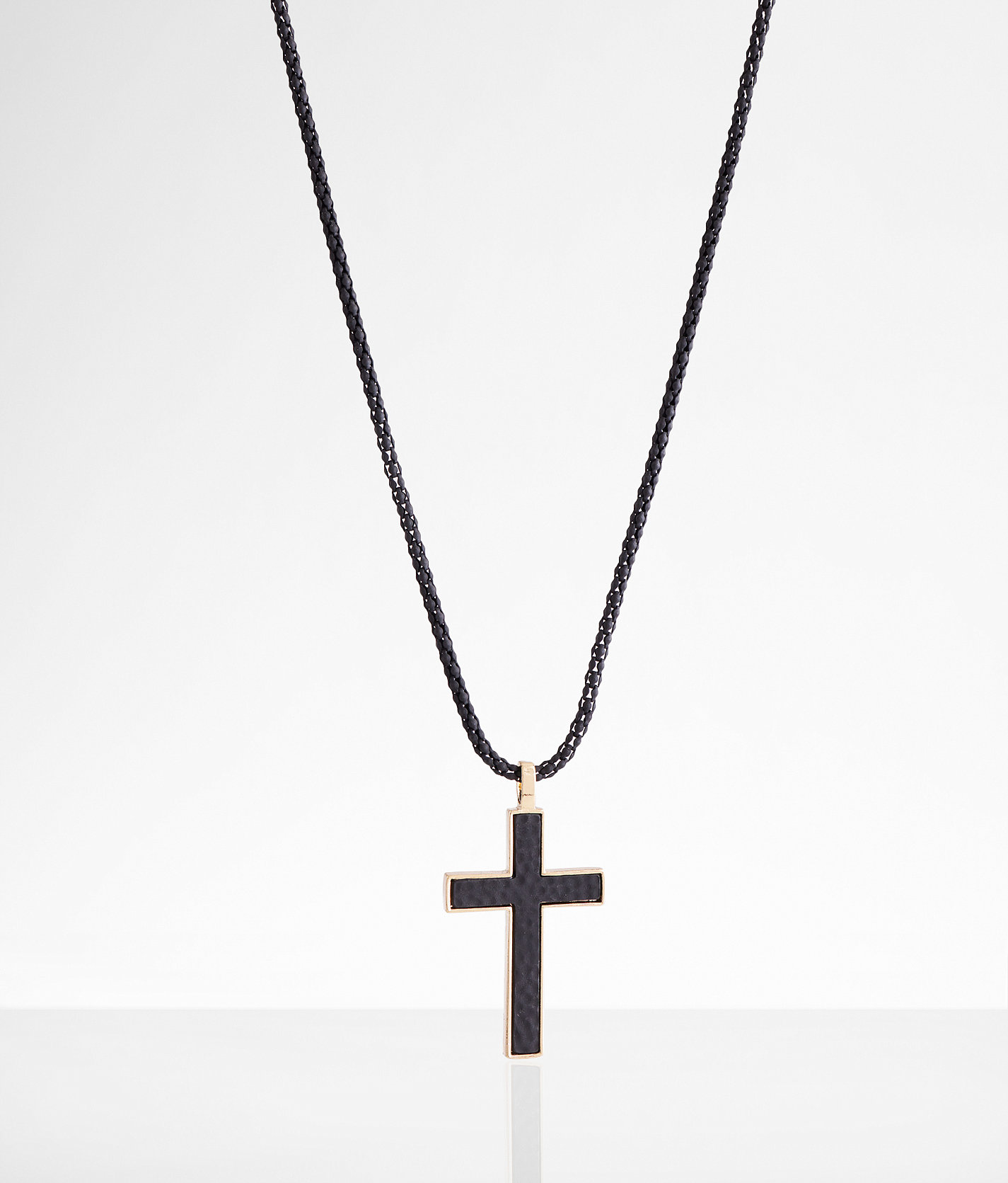 BKE Hammered Cross 20" Necklace - Men's Jewelry in Gold Black