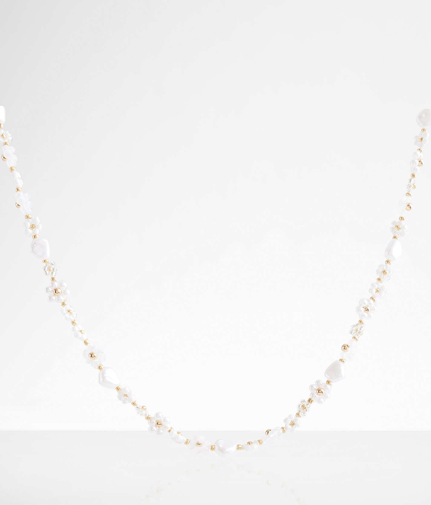 boutique by BKE Floral Bead & Stone Necklace - Women's Jewelry in Gold