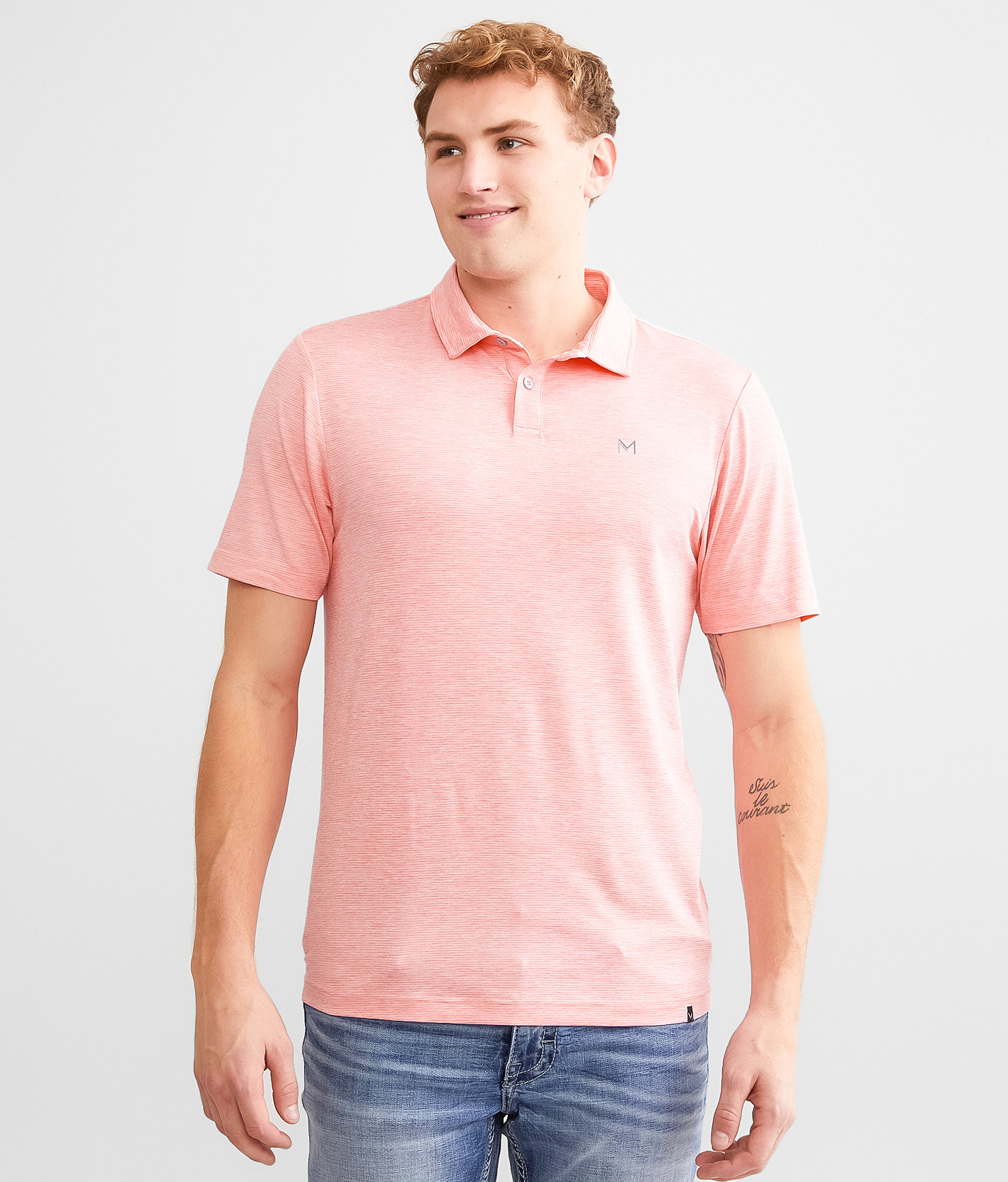 Maven Co-op Marled Performance Polo - Men's Polos in Salmon