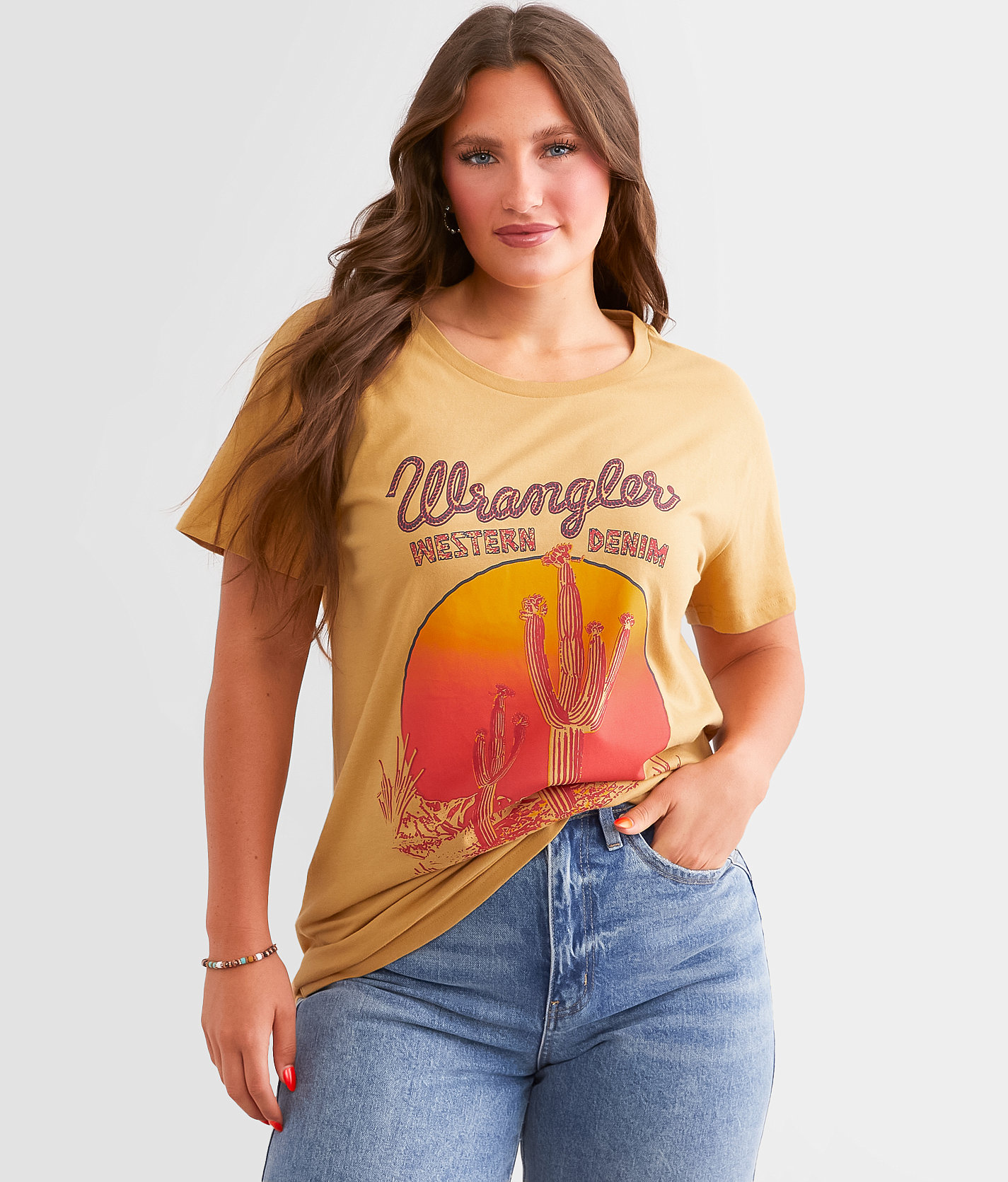 Wrangler® Western Denim Cactus Oversized T-Shirt - Women's T-Shirts in Pale Gold