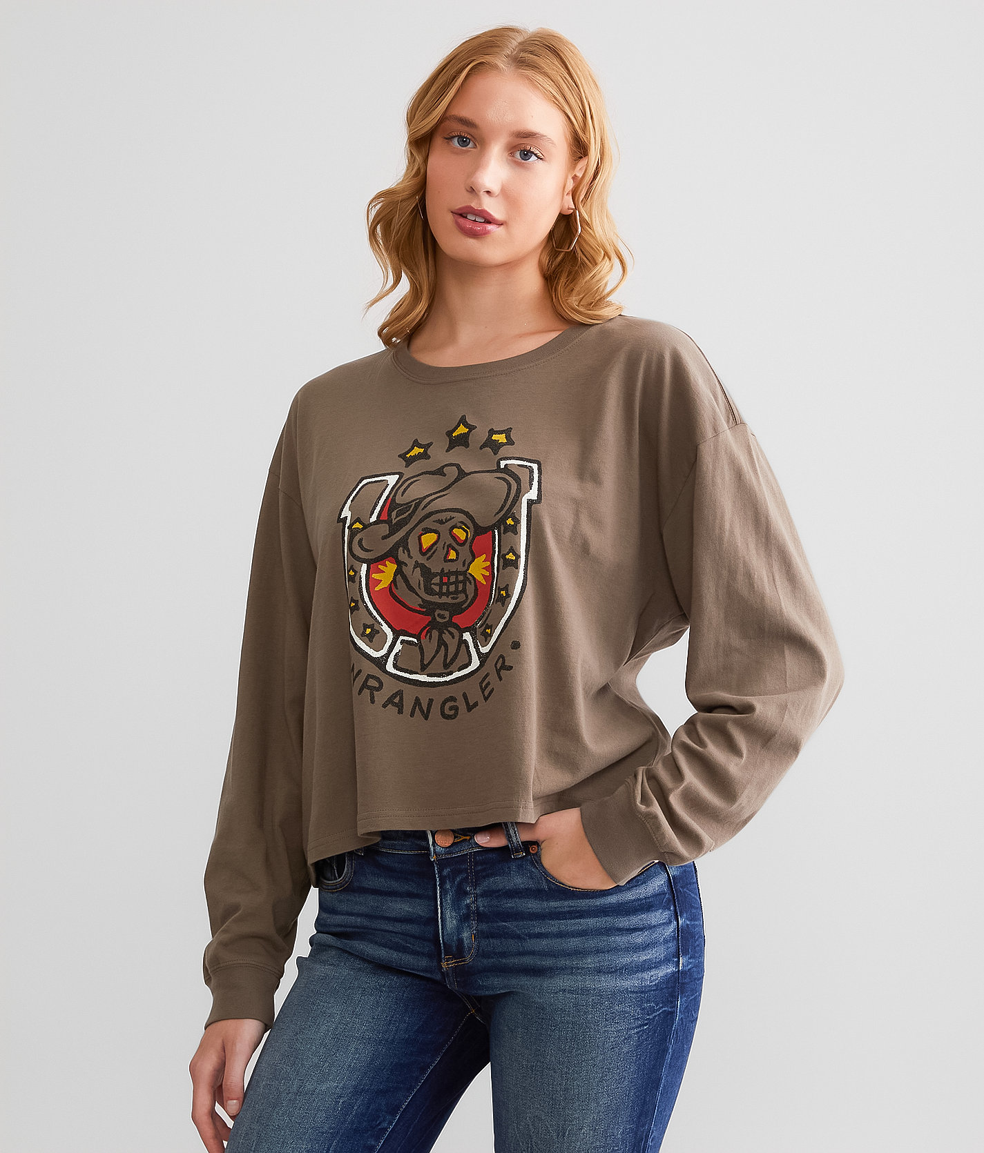 Wrangler® Chatter Cropped T-Shirt - Women's T-Shirts in Chocolate Chip