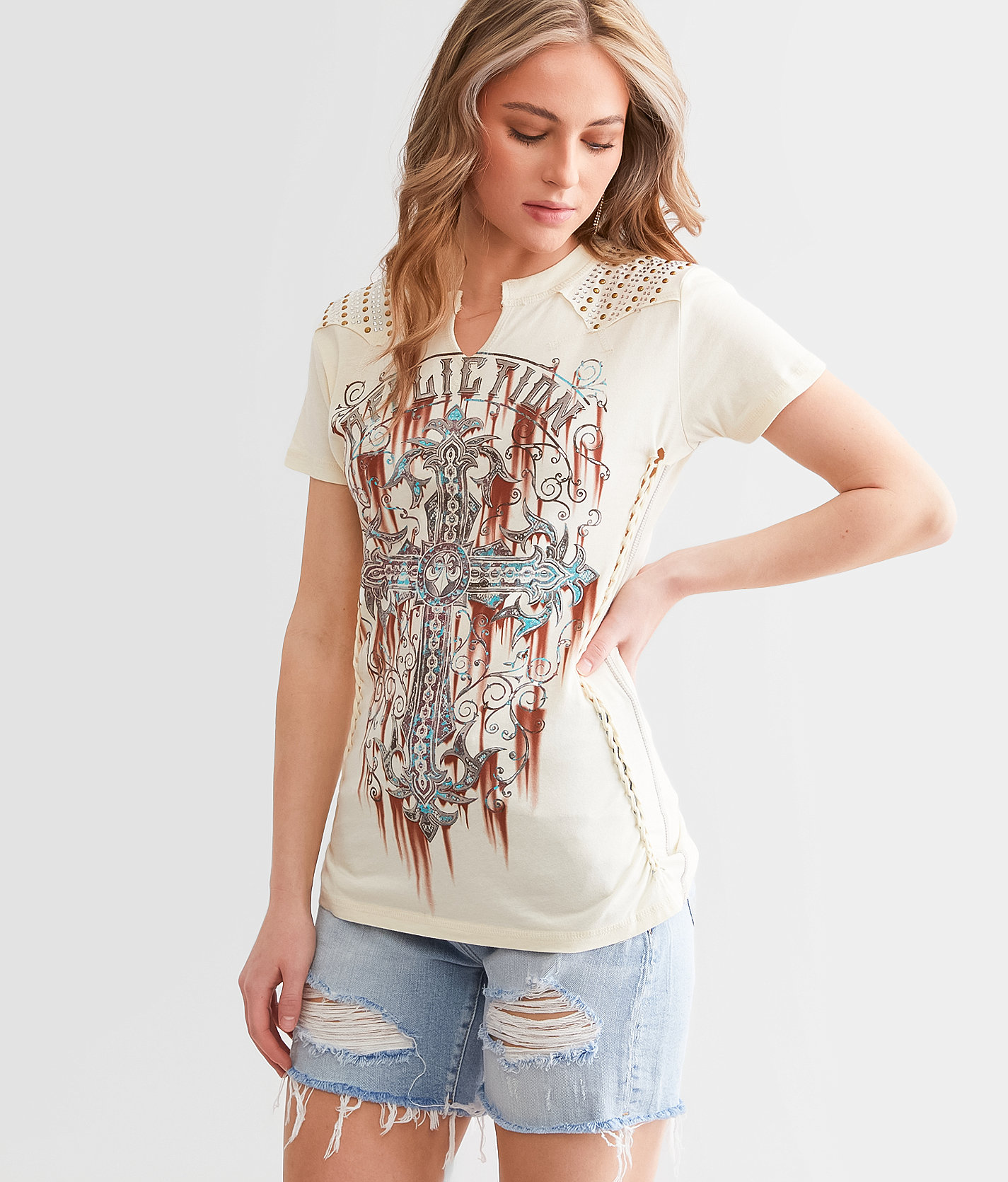 Affliction Sanctuary Rust T-Shirt - Women's T-Shirts in Cream