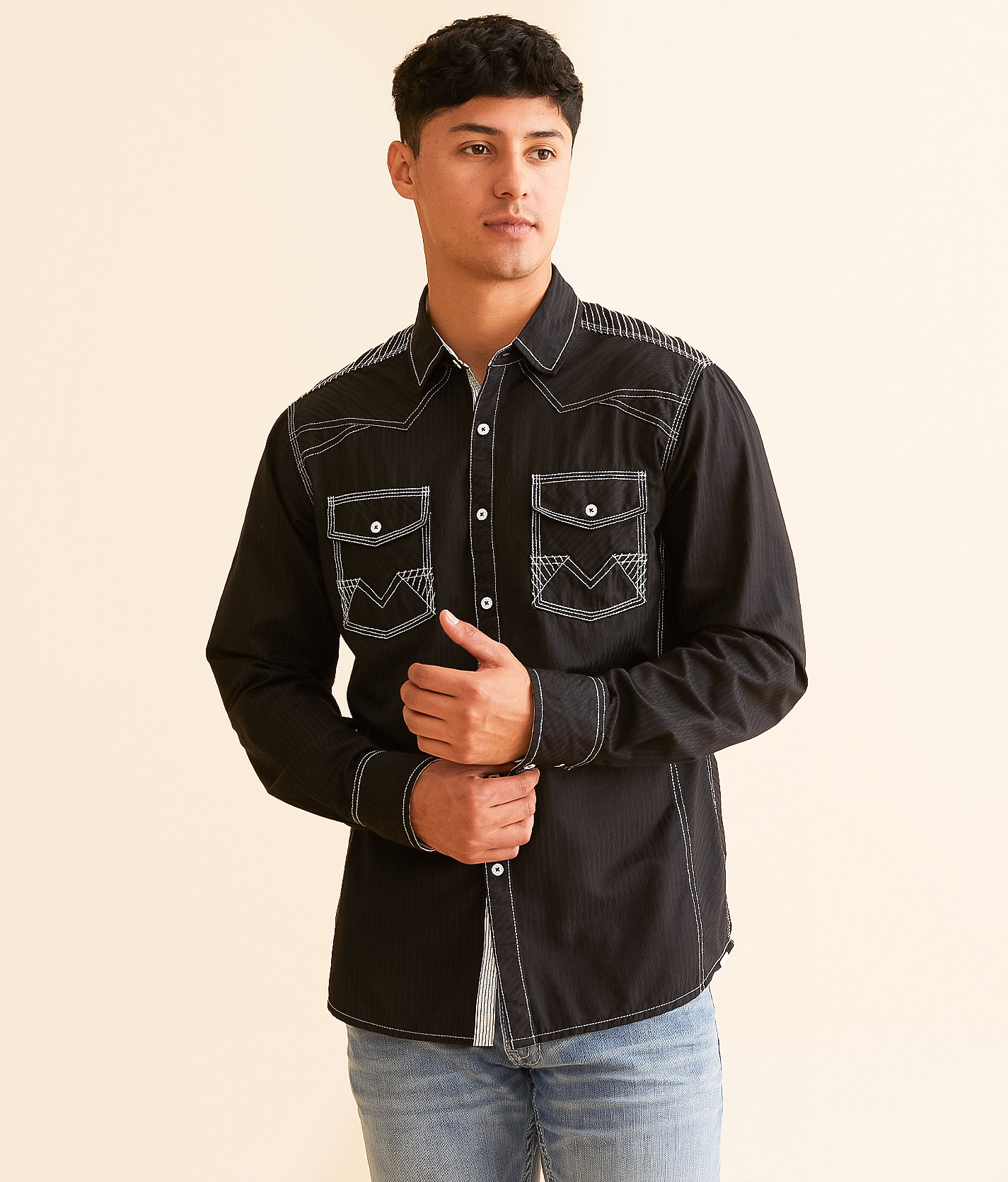Buckle Black Embroidered Athletic Shirt - Men's Shirts in Black