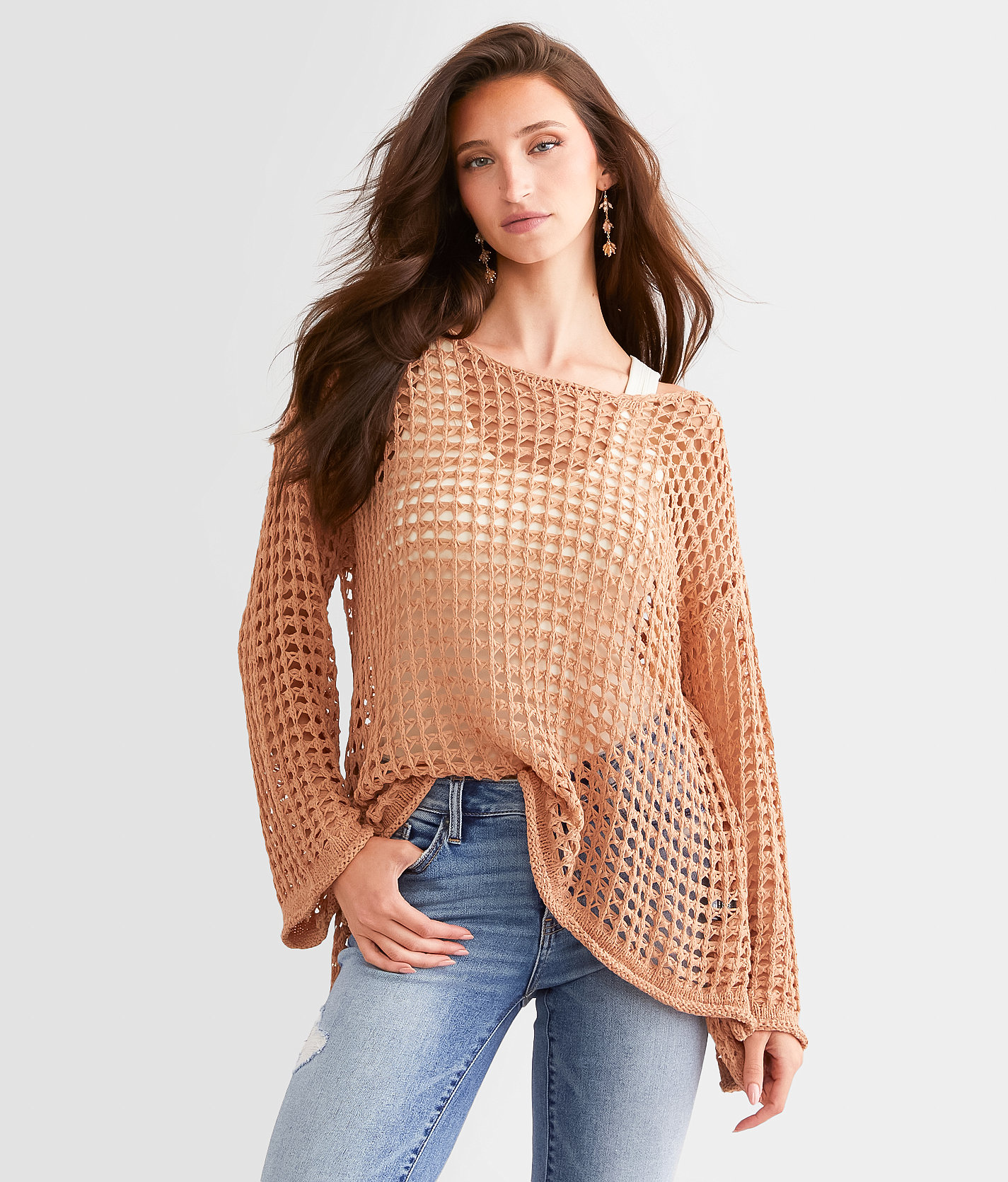 POL Tape Yarn Sweater - Women's Sweaters in Shell Coral