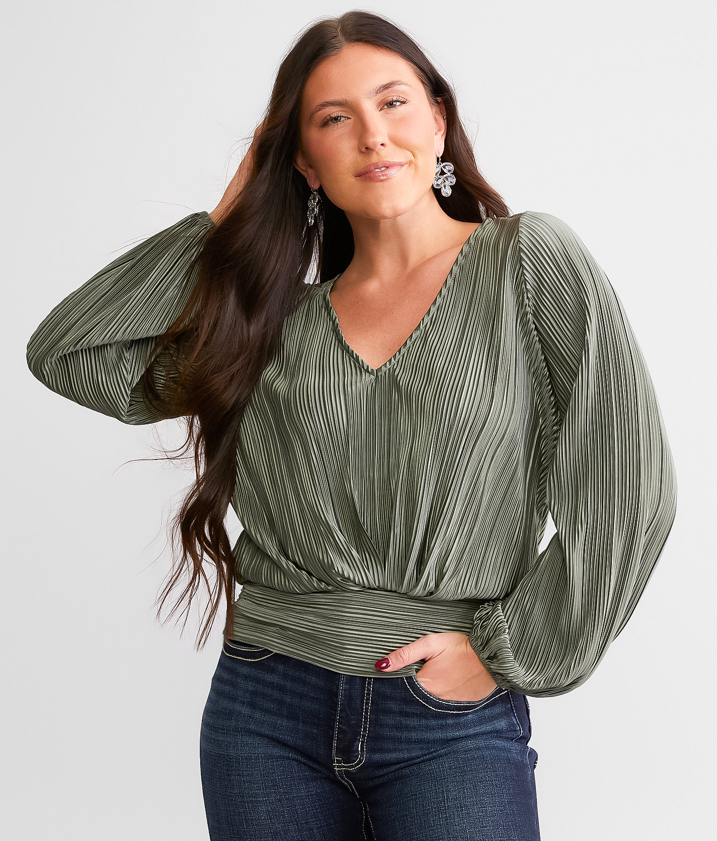 Daytrip Pleated Dolman Top - Women's Shirts & Blouses in Agave Green