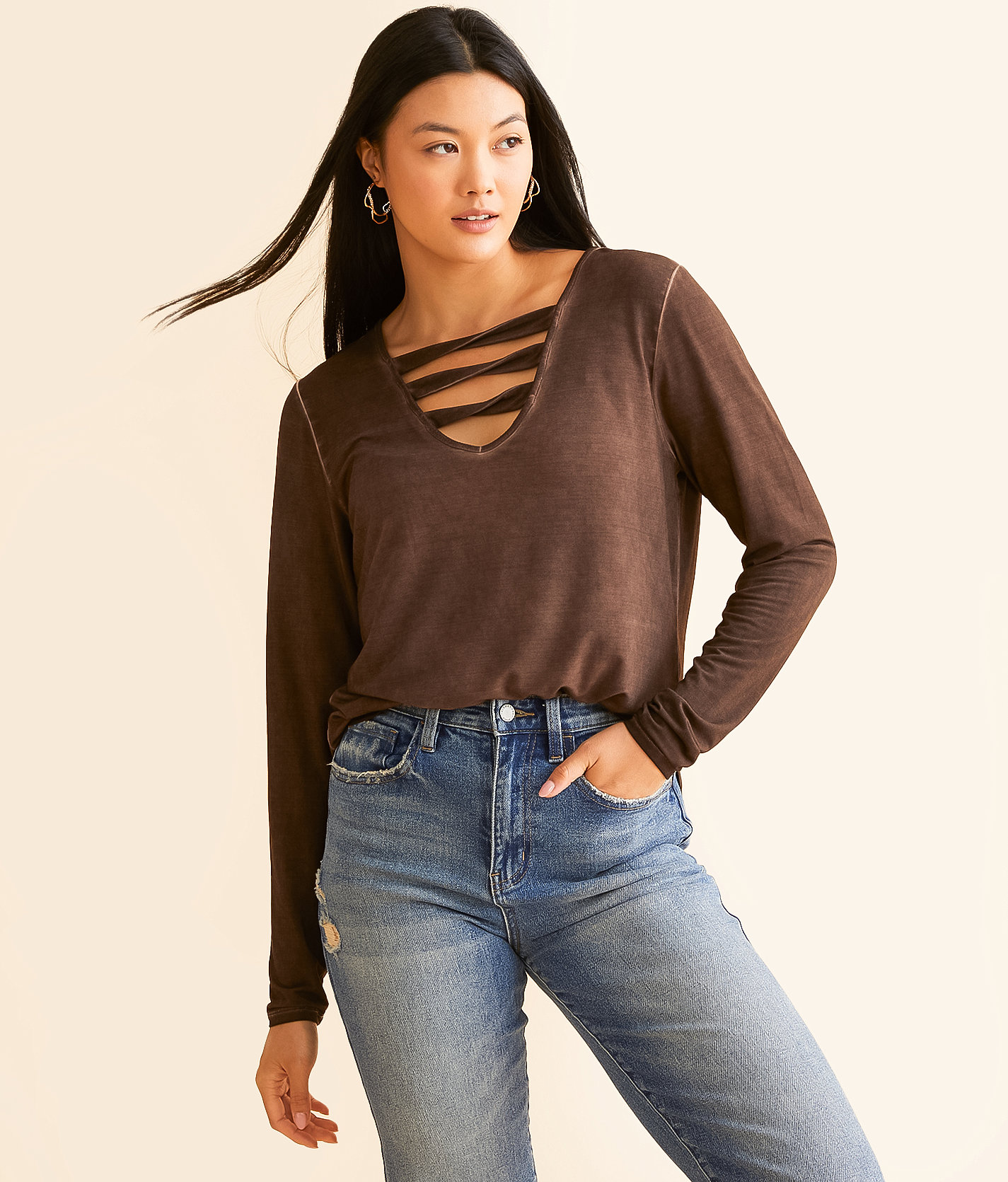 White Crow Stacy Twist Top - Women's Shirts & Blouses in Dark Chocolate