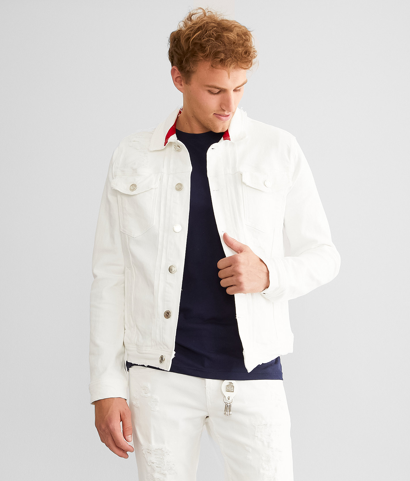Smuggler's Moon Destructed Denim Stretch Jacket - Men's Coats & Jackets in White