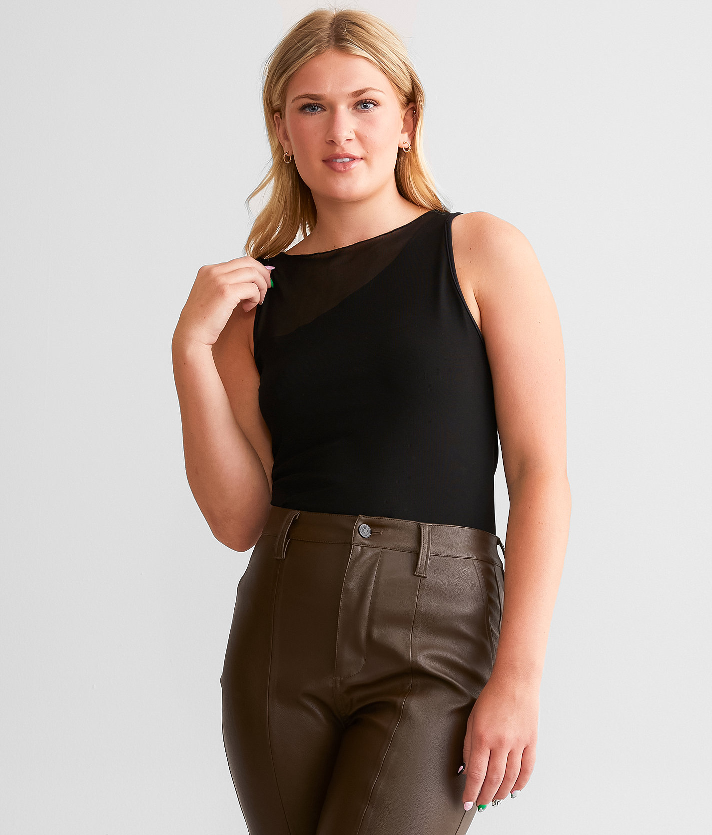 red by BKE Mesh Overlay Tank Top - Women's Tank Tops in Black