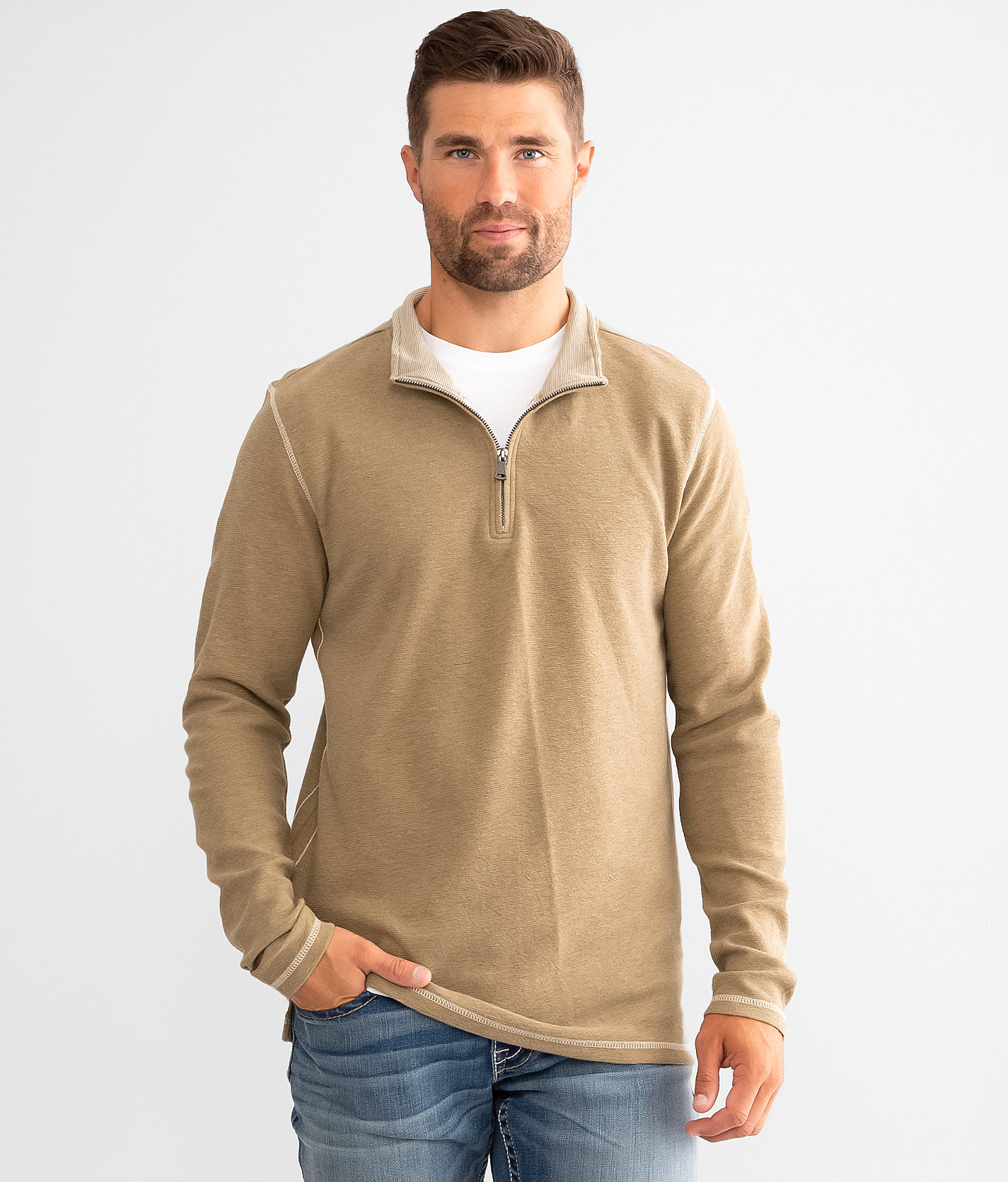 BKE Quarter Zip Pullover - Men's Sweatshirts in Chinchilla