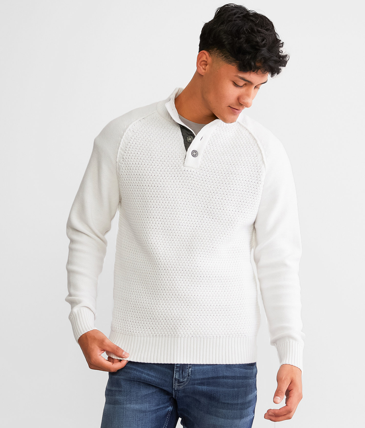 BKE Textured Henley Sweater - Men's Sweaters in Bright White