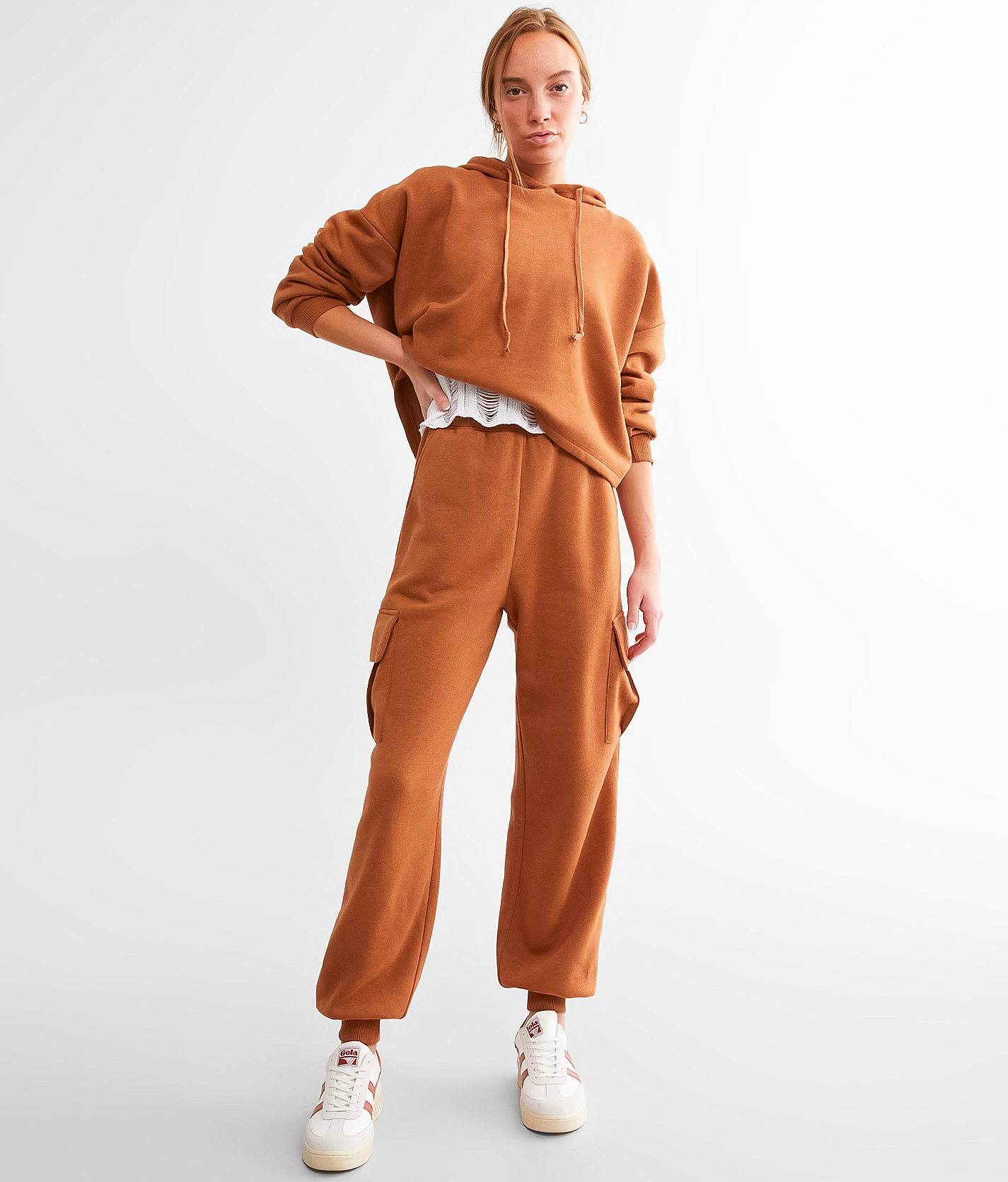 Gilded Intent Cropped Boxy Hooded Sweatshirt - Women's Sweatshirts in Ginger Bread