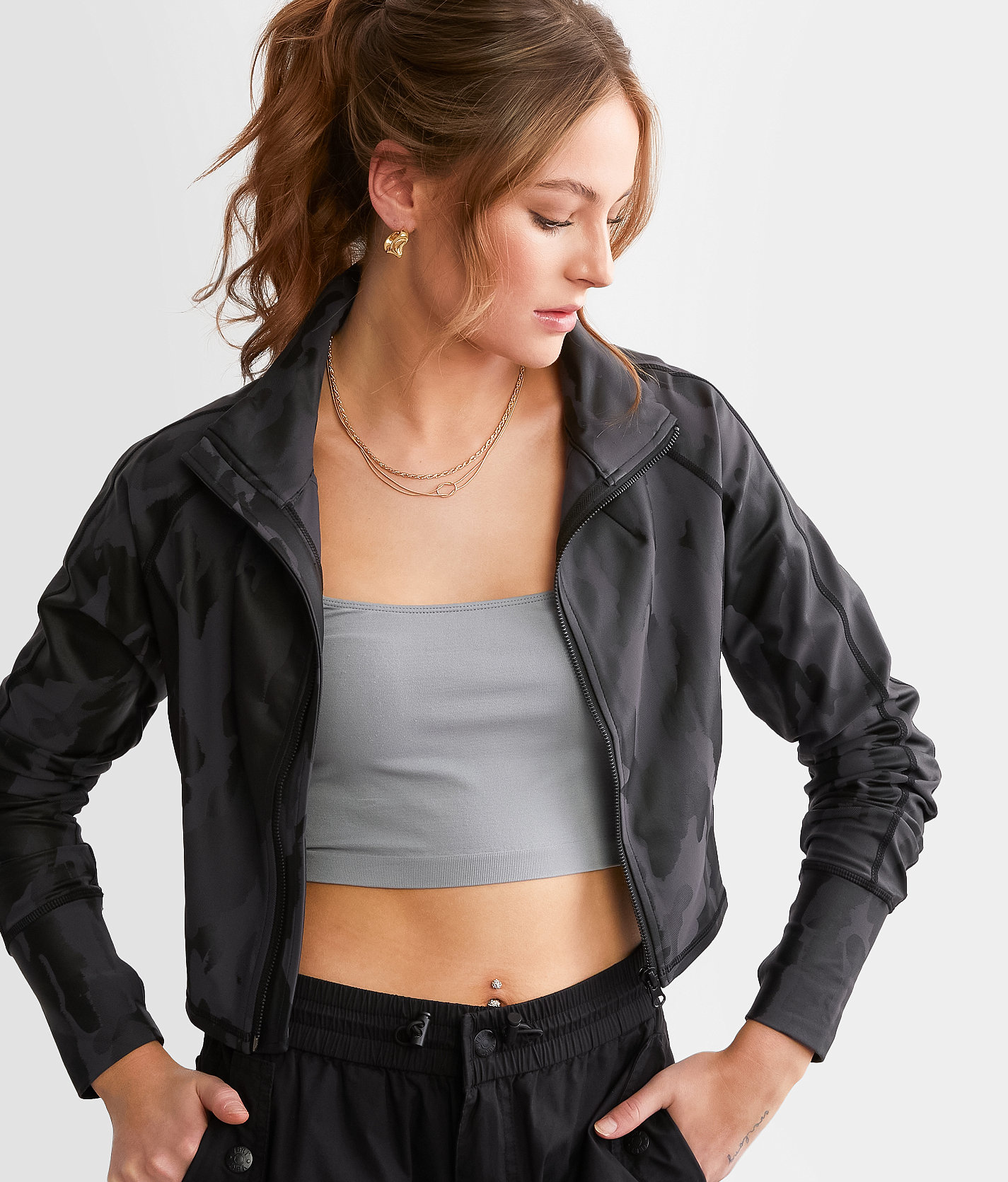 Mono B Camo Cropped Jacket - Women's Activewear in Army Print
