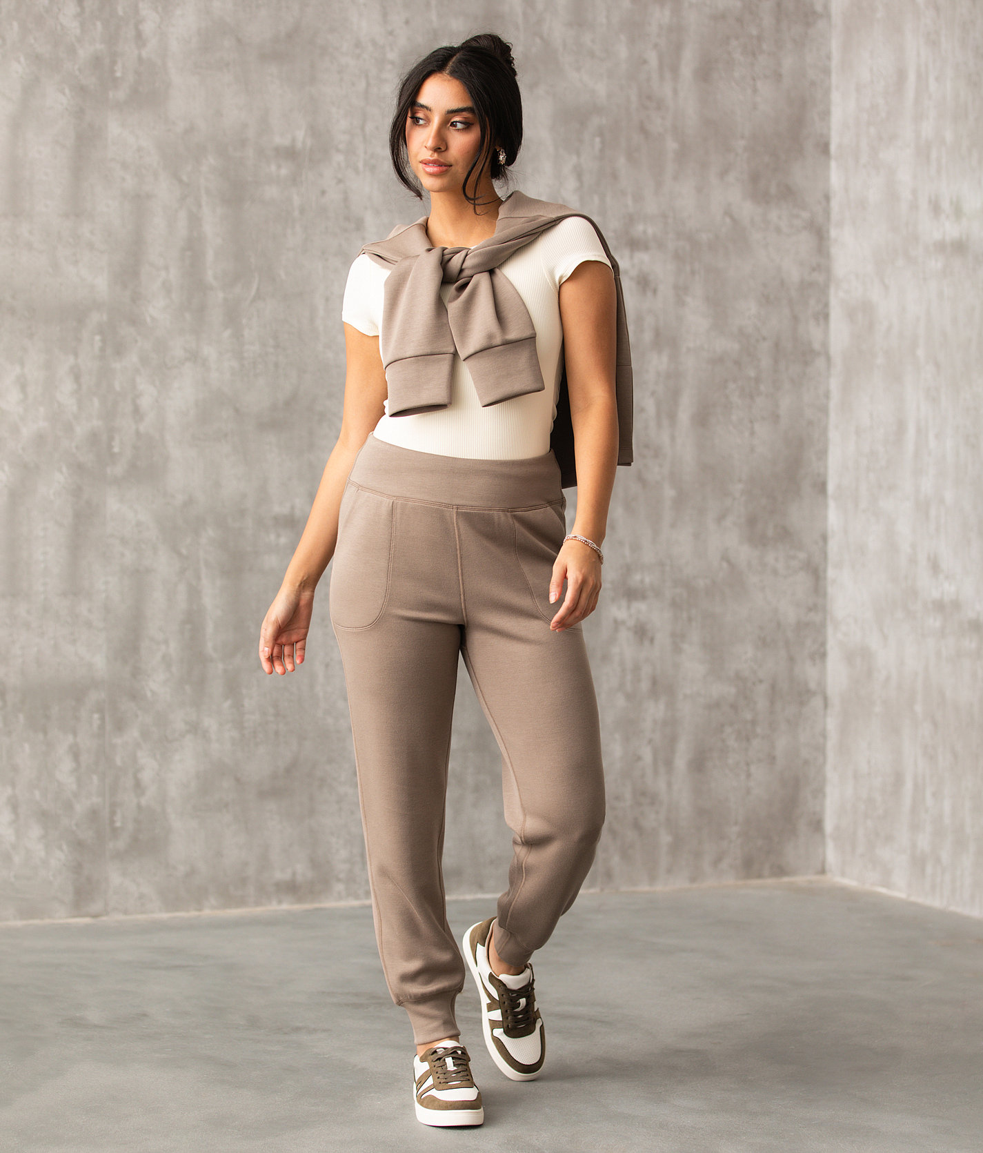 Buckle Black Knit Jogger - Women's Activewear in Taupe