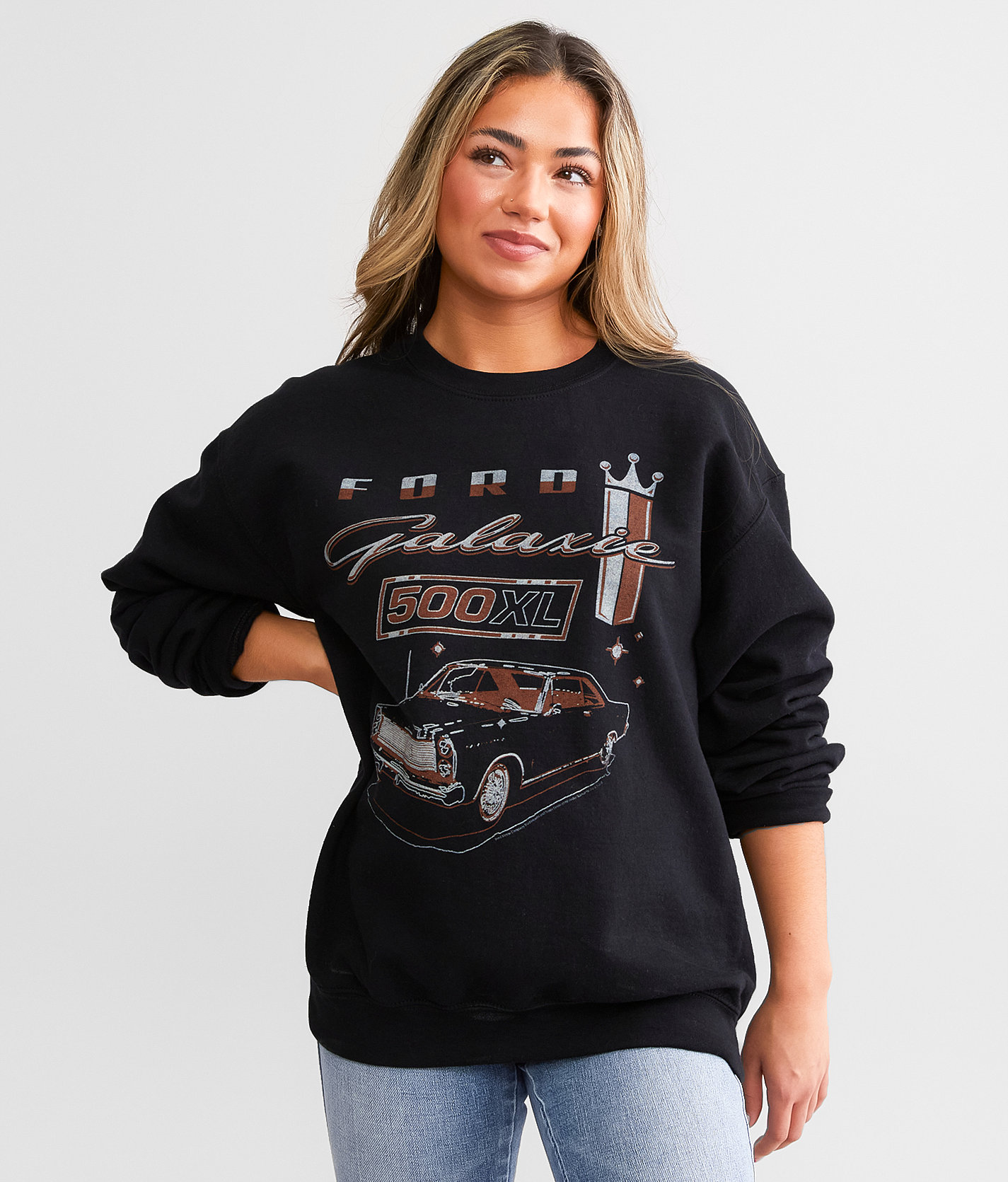 Junkfood Ford Galaxie Oversized Pullover - Women's Sweatshirts in Vintage Black