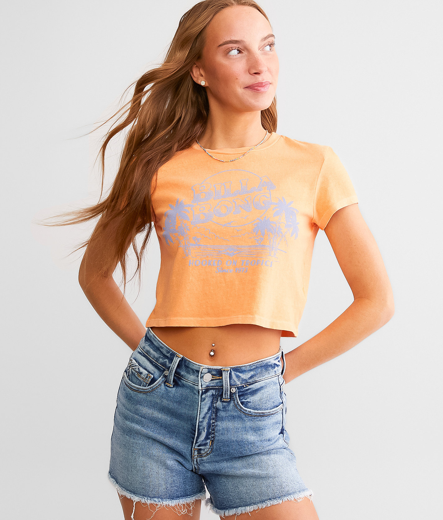 Billabong Hooked On Tropics Cropped T-Shirt - Women's T-Shirts in Tangy Peach