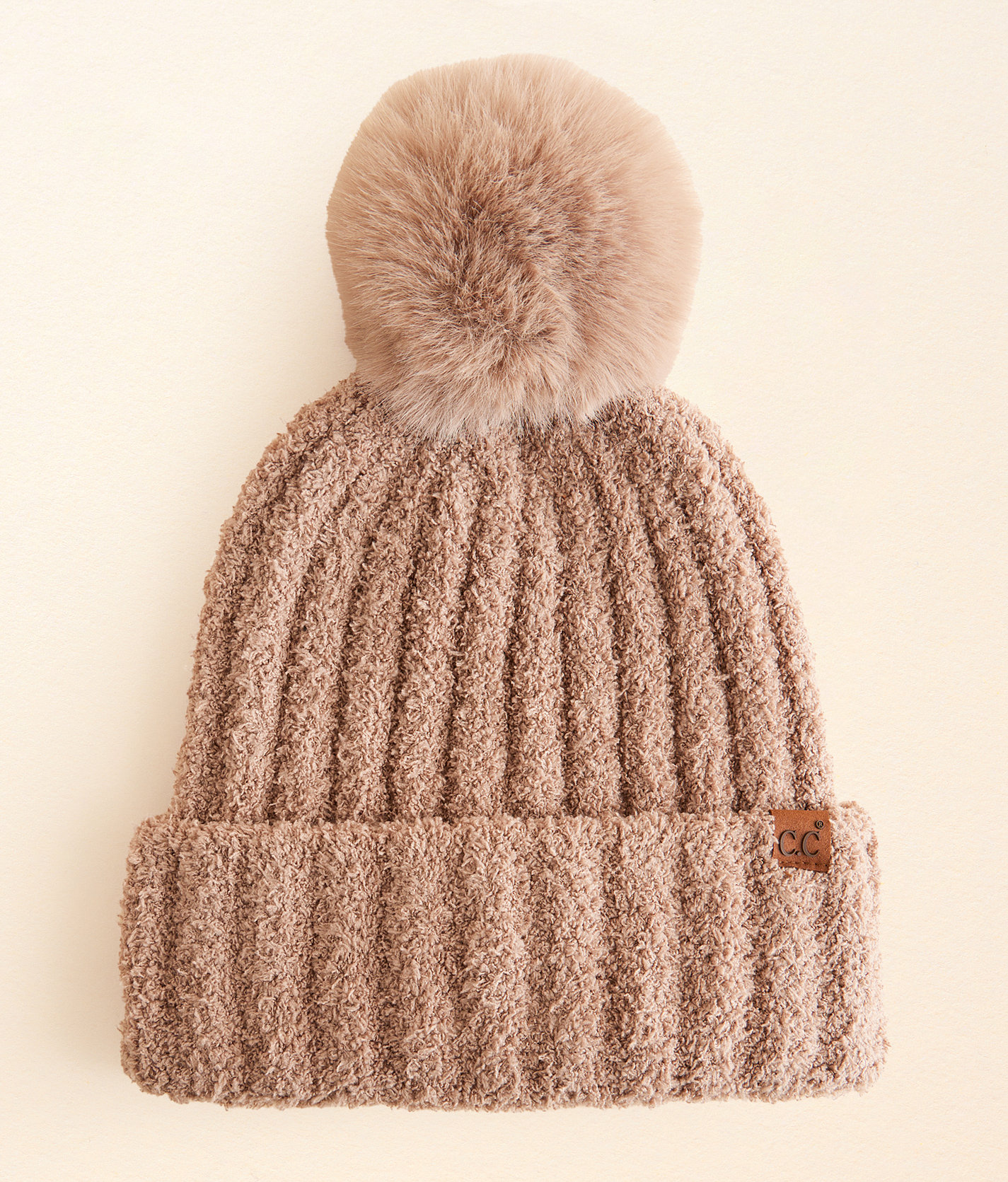 C.C® Chenille Pom Beanie - Women's Hats in Taupe