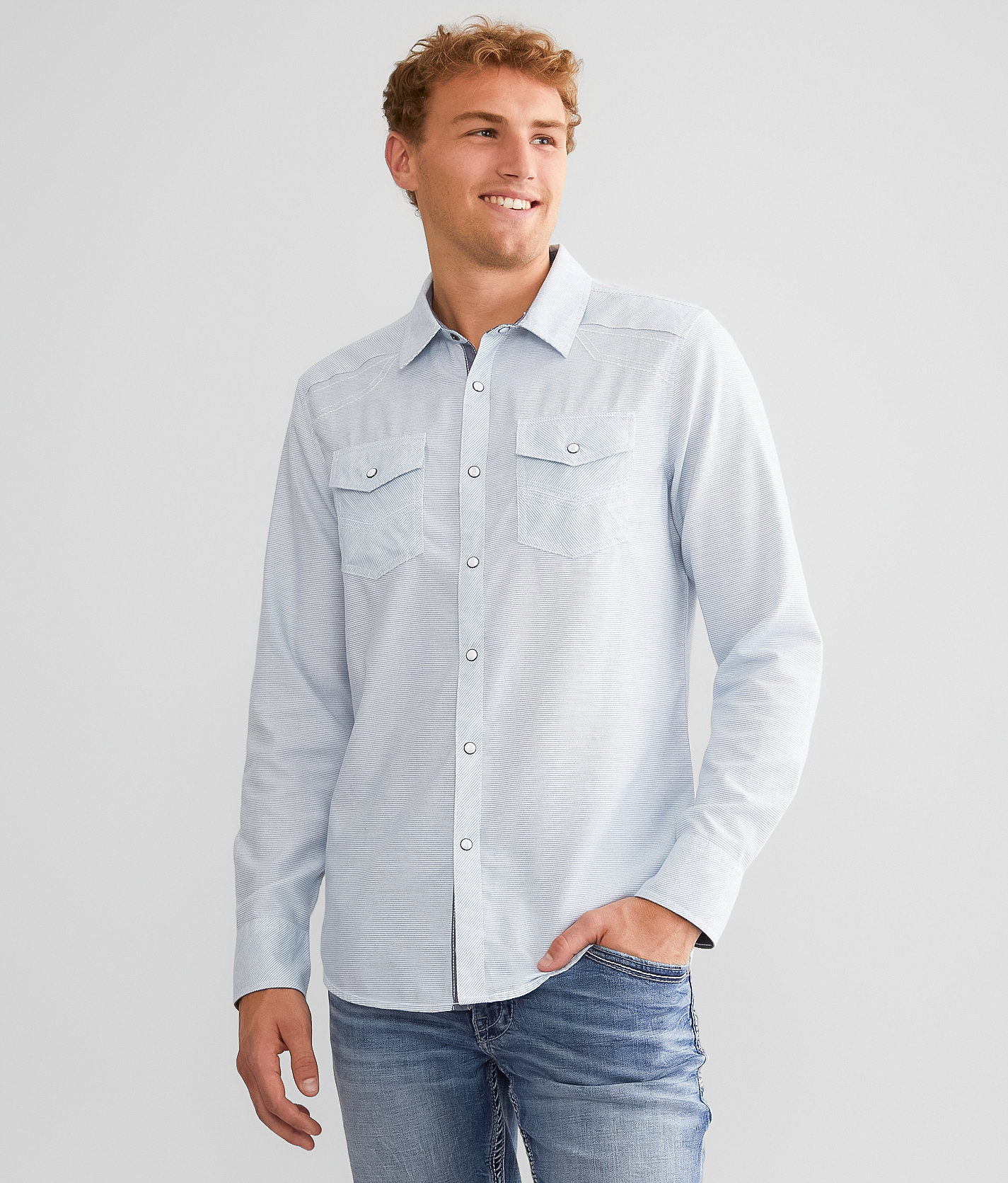 BKE Striped Standard Shirt - Men's Shirts in White Blue