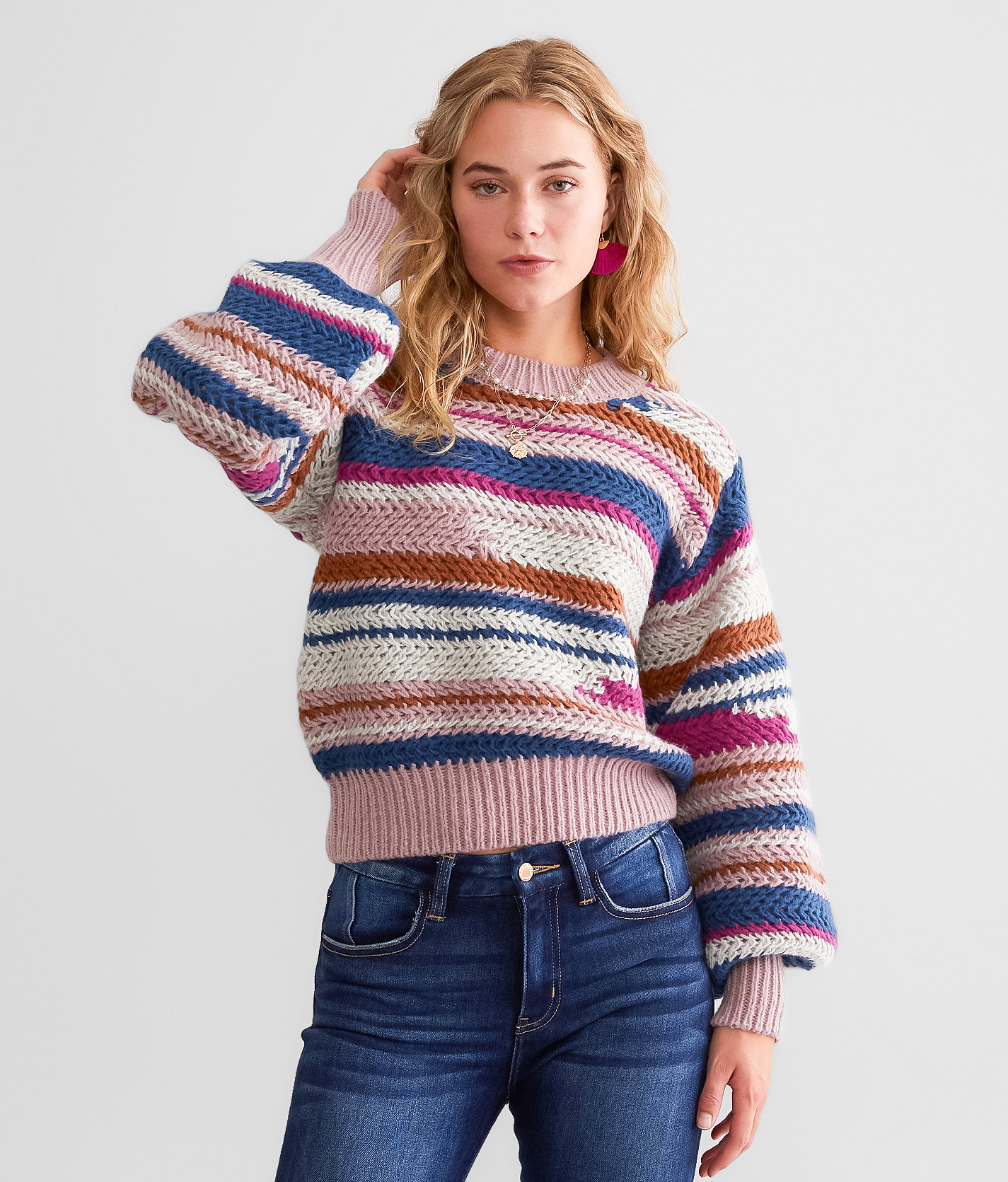 Z Supply Ashville Striped Sweater - Women's Sweaters in Magenta Punch