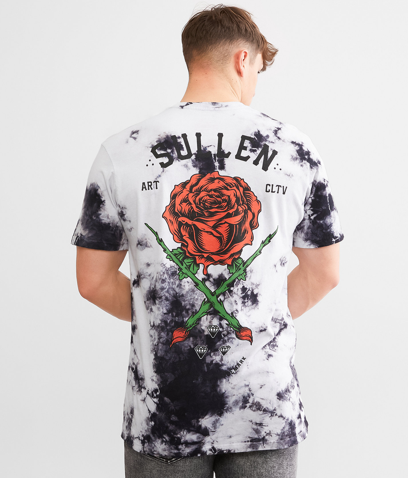 Sullen Rose Badge T-Shirt - Men's T-Shirts in White Black Crystal Wash