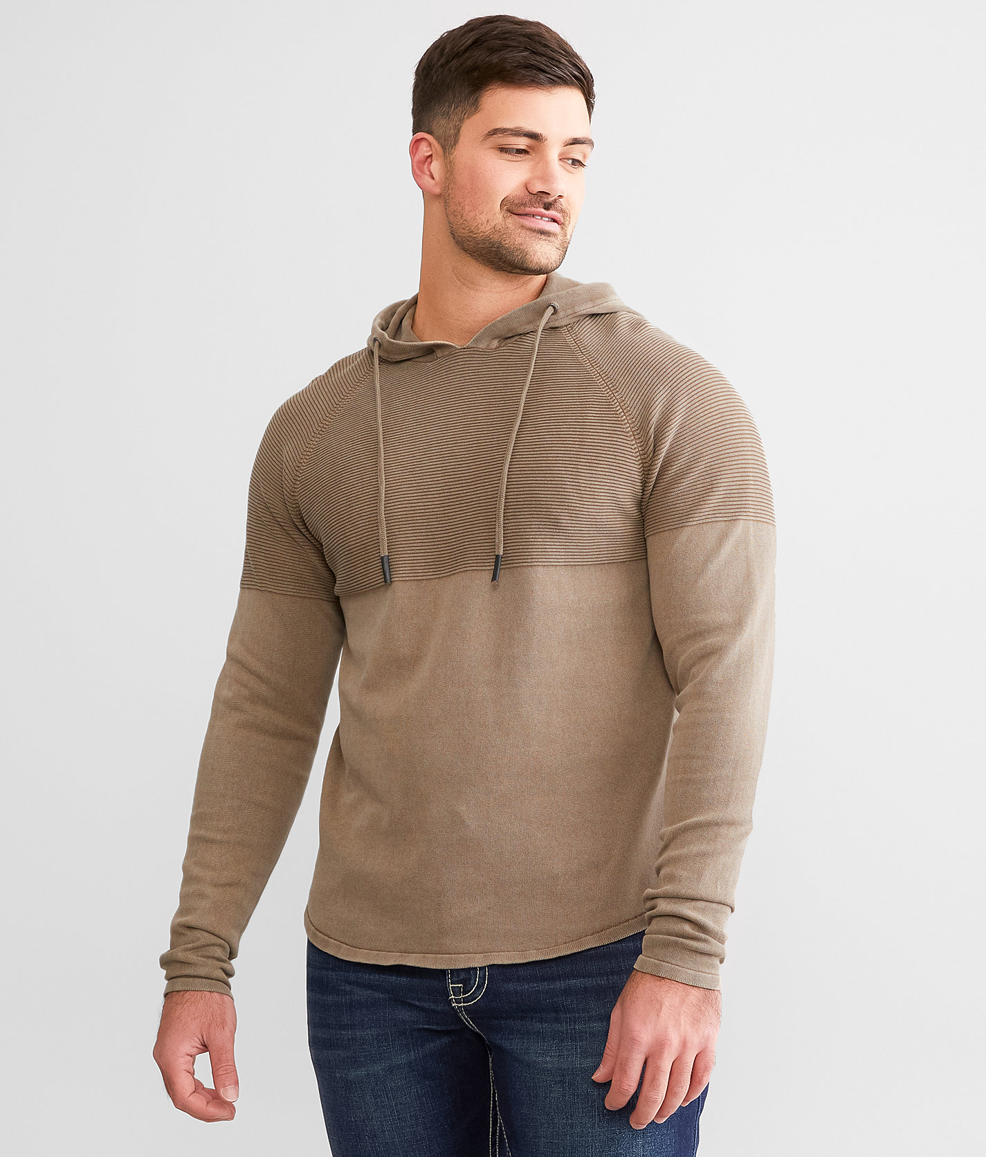 BKE Stonewash Crossover Hooded Sweater - Men's Sweaters in Brindle