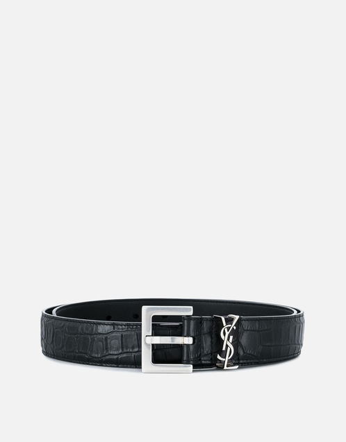 Men's Cassandre Crocodile-Emboosed Leather Belt