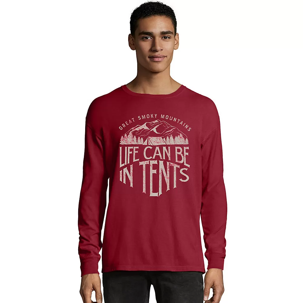 Hanes ComfortWash Life in Tents National Park Graphic Long Sleeve Tee