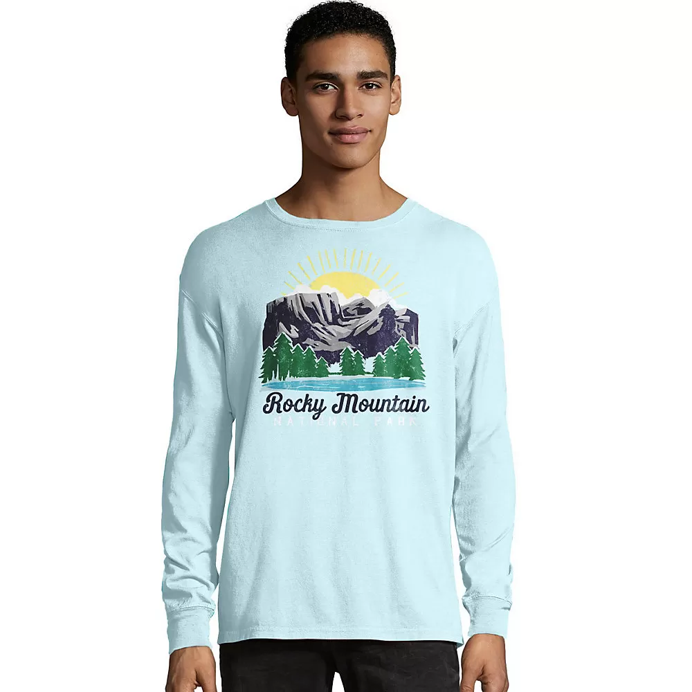 Hanes Mens ComfortWash Rocky Mountain National Park Long Sleeve Tee