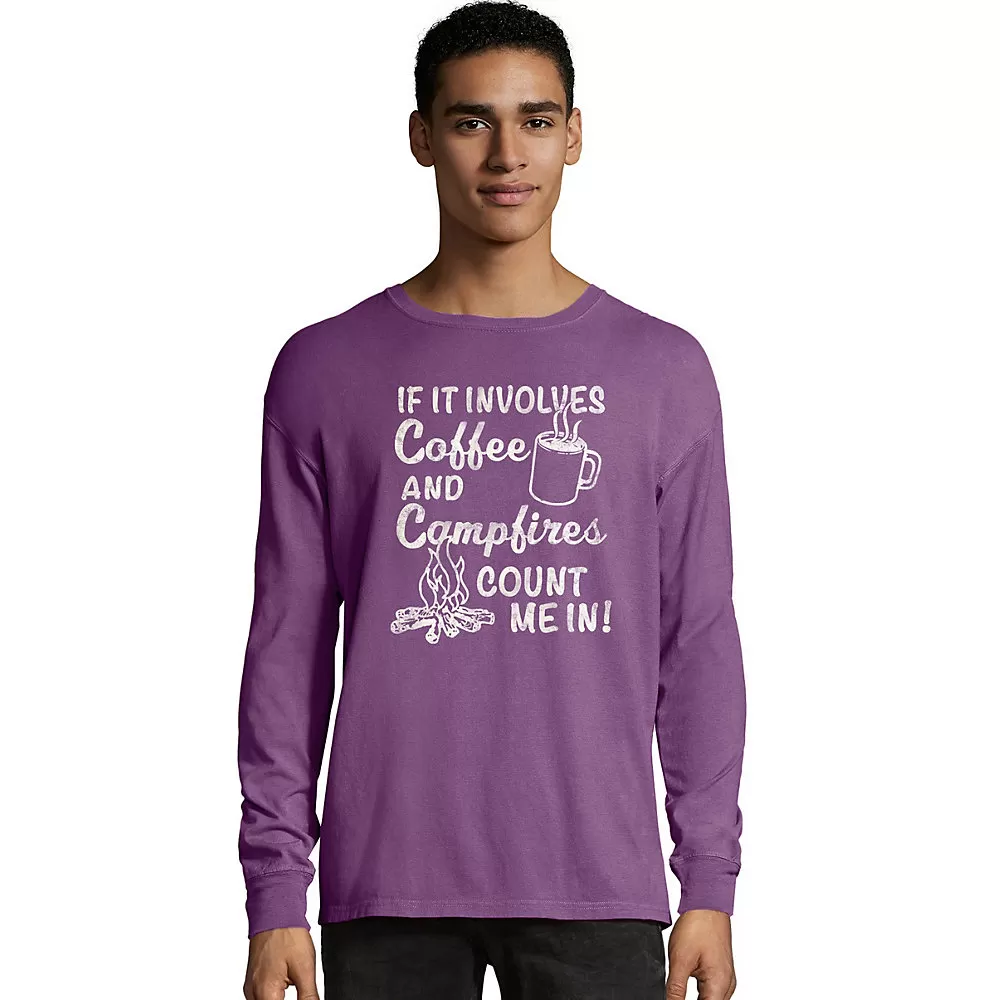 Hanes ComfortWash Coffee and Campfires National Park Graphic Long Sleeve Tee
