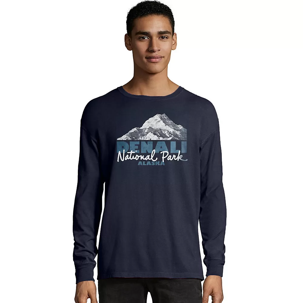 Hanes Mens ComfortWash Denali Park Mountains National Park Long Sleeve Tee
