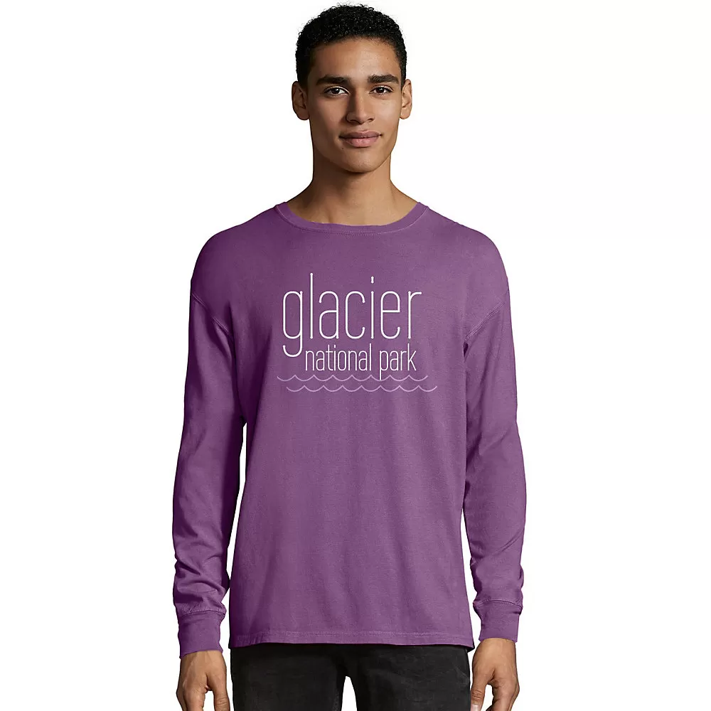 Hanes Mens ComfortWash Glacier National Park Long Sleeve Tee