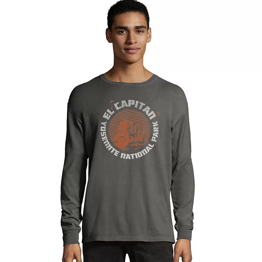 Hanes Mens ComfortWash Yosemite El Capitan National Park Long Sleeve Tee
