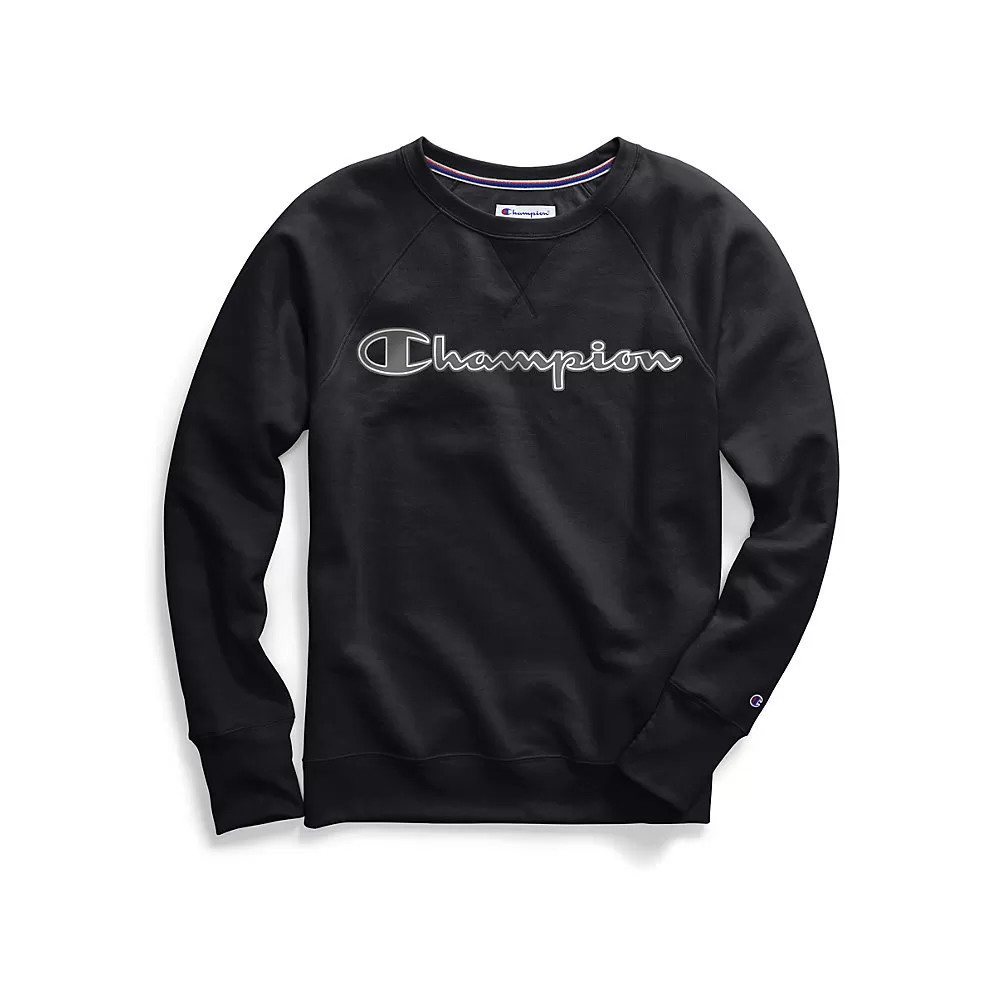 Champion Womens Powerblend Fleece Crew, Chainstitch Logo