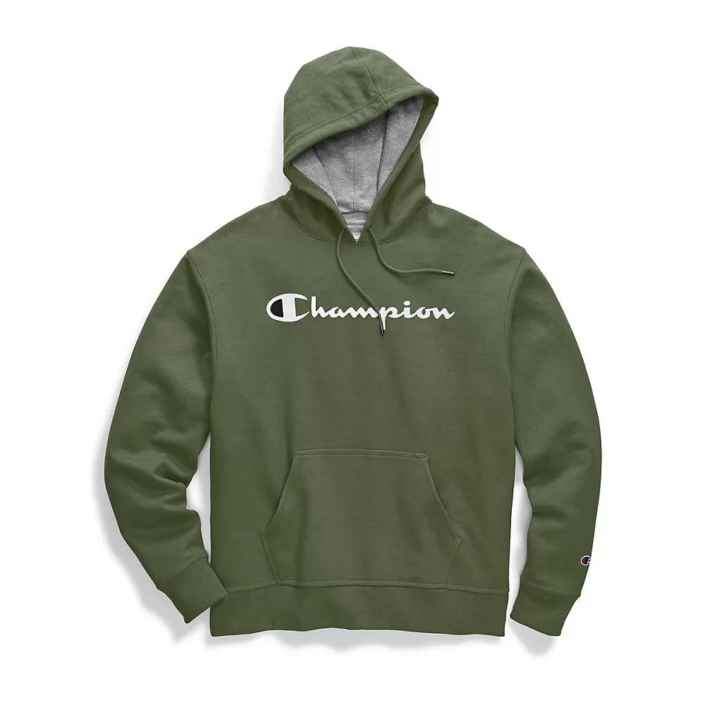 Champion Mens Powerblend Fleece Pullover Hoodie, Script Logo