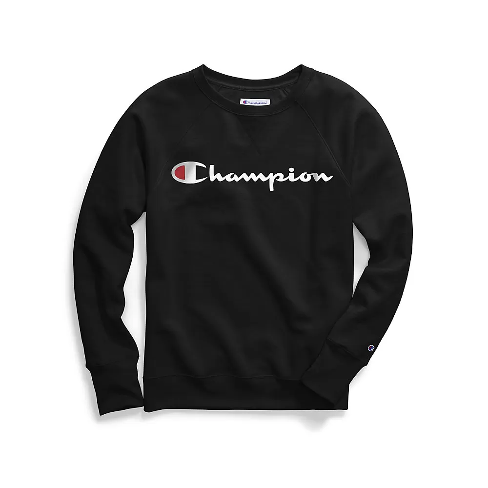 Champion Womens Plus Powerblend Fleece Boyfriend Crew, Script Logo