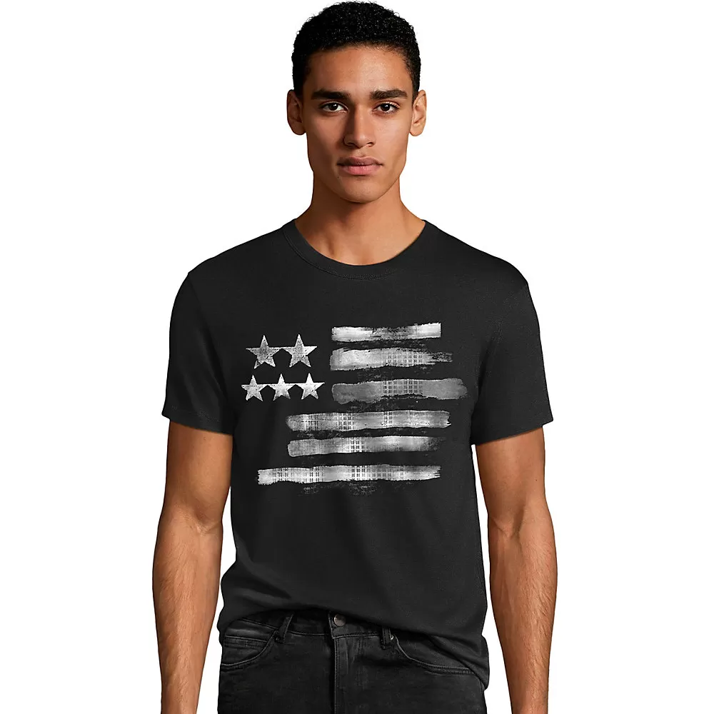 Mens Black & White Flag Graphic Tee