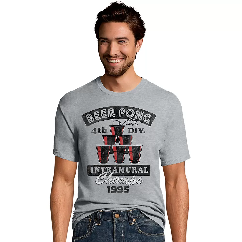 Hanes Mens Beer Pong Champs Graphic Tee