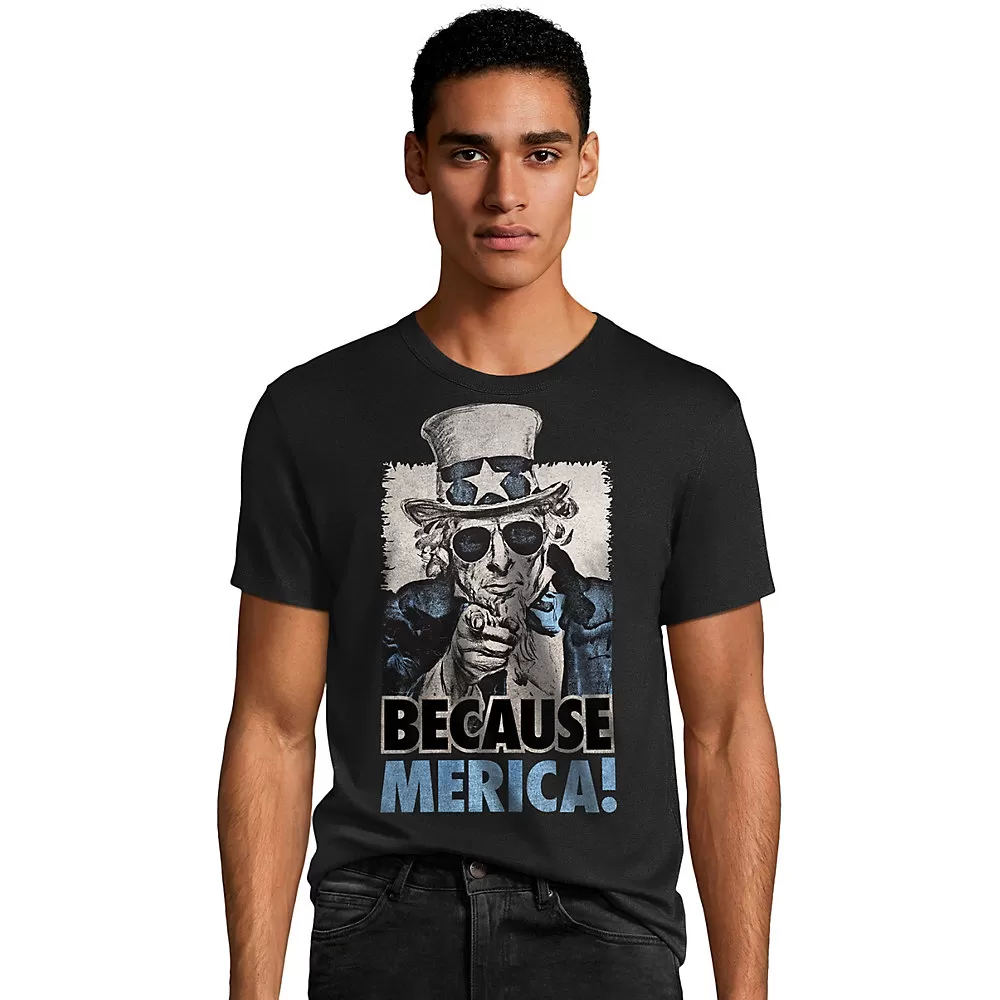 Hanes Mens Because Merica Graphic Tee