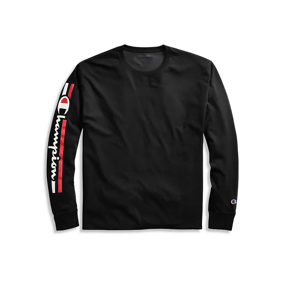 Champion Mens Classic Jersey Long-Sleeve Tee, Vertical Logo