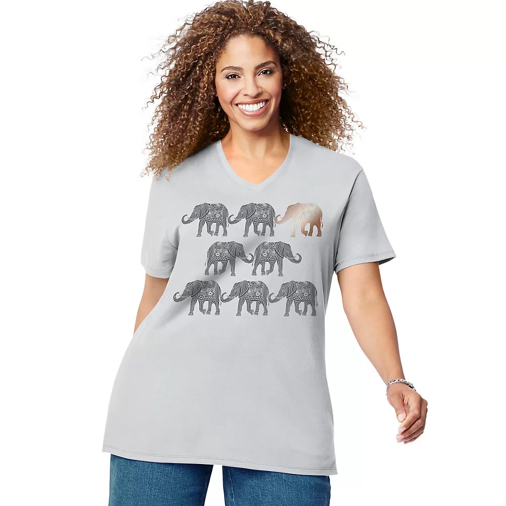 JMS Stylized Elephants Short Sleeve Graphic Tee