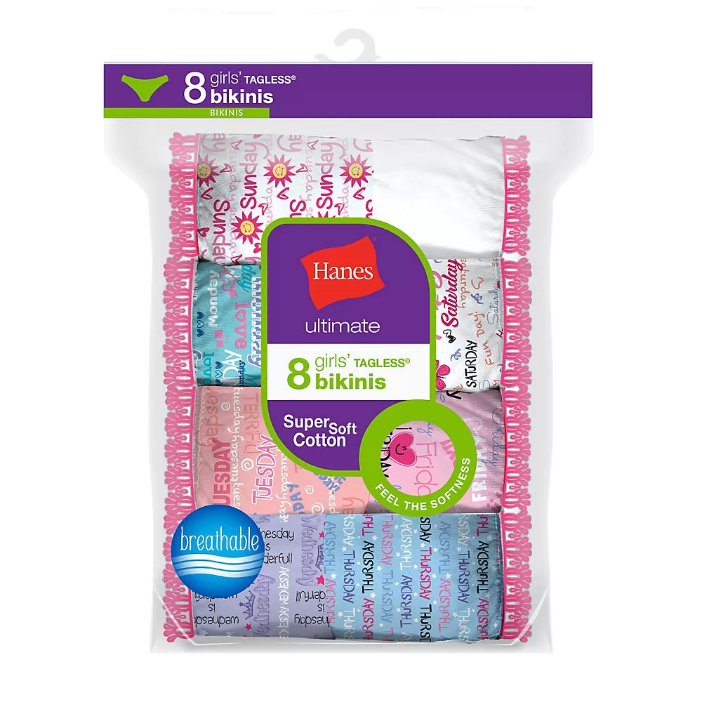 Hanes Ultimate Girls Cotton Bikinis 8-Pack